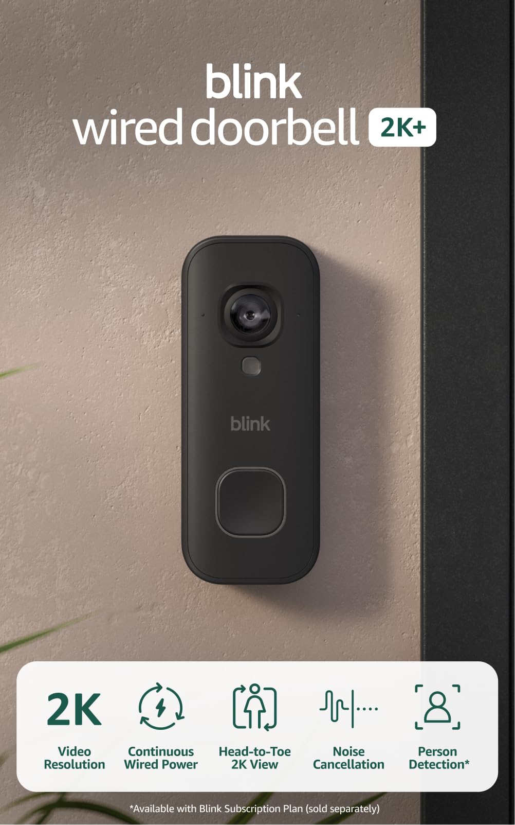 Blink Wired Doorbell 2K+ (all-new) and Blink Chime (newest model) — Head-to-Toe 2K video doorbell, continuous hardwired power, in-home chime, enhanced audio - (Black)