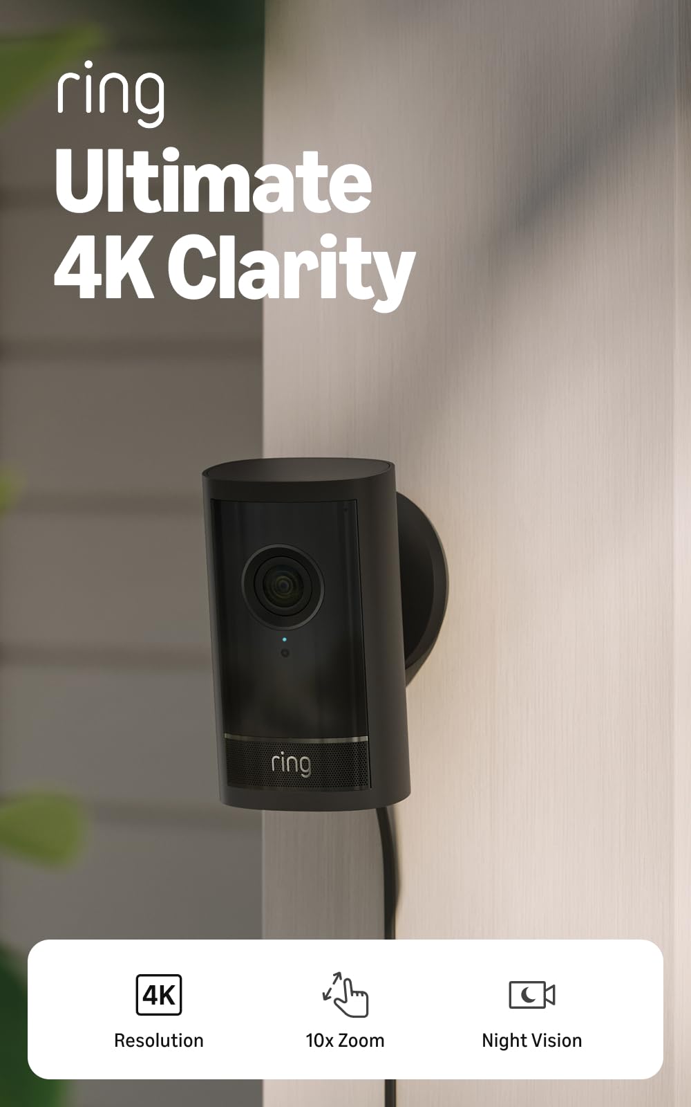 Ring Outdoor Cam 4K Pro (newest model), Plug-In, Retinal 4K with wide-angle video, 10x Enhanced Zoom, and Night Vision, Black
