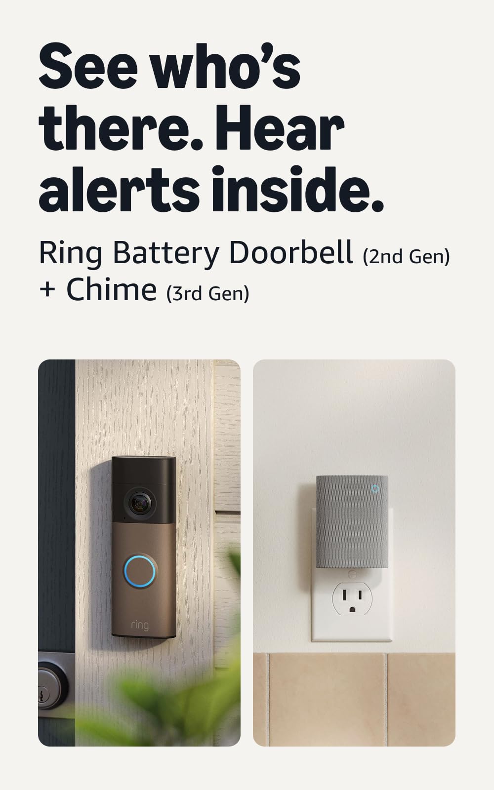Ring Battery Doorbell 2K (newest model), Retinal 2K with wide-angle video, up to 6x Enhanced Zoom, Two-Way Talk, and Built-In Battery, Speckled White