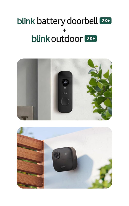 Blink Battery Doorbell 2K+ (newest model) and Outdoor 2K+ (newest model) — Wireless smart security, 2K video, enhanced audio. Sync Module Core included - 1 Camera + Battery Doorbell 2K+ (Black)