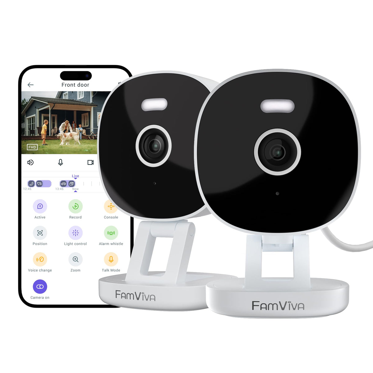 2K Wired Security Camera, Indoor/Outdoor for Home, Pet, Baby, Nanny, IP65 Waterproof Color Night Vision, White Light & Siren, Recording, Motion Detection, Works with Alexa,Pulg in, Black-4P