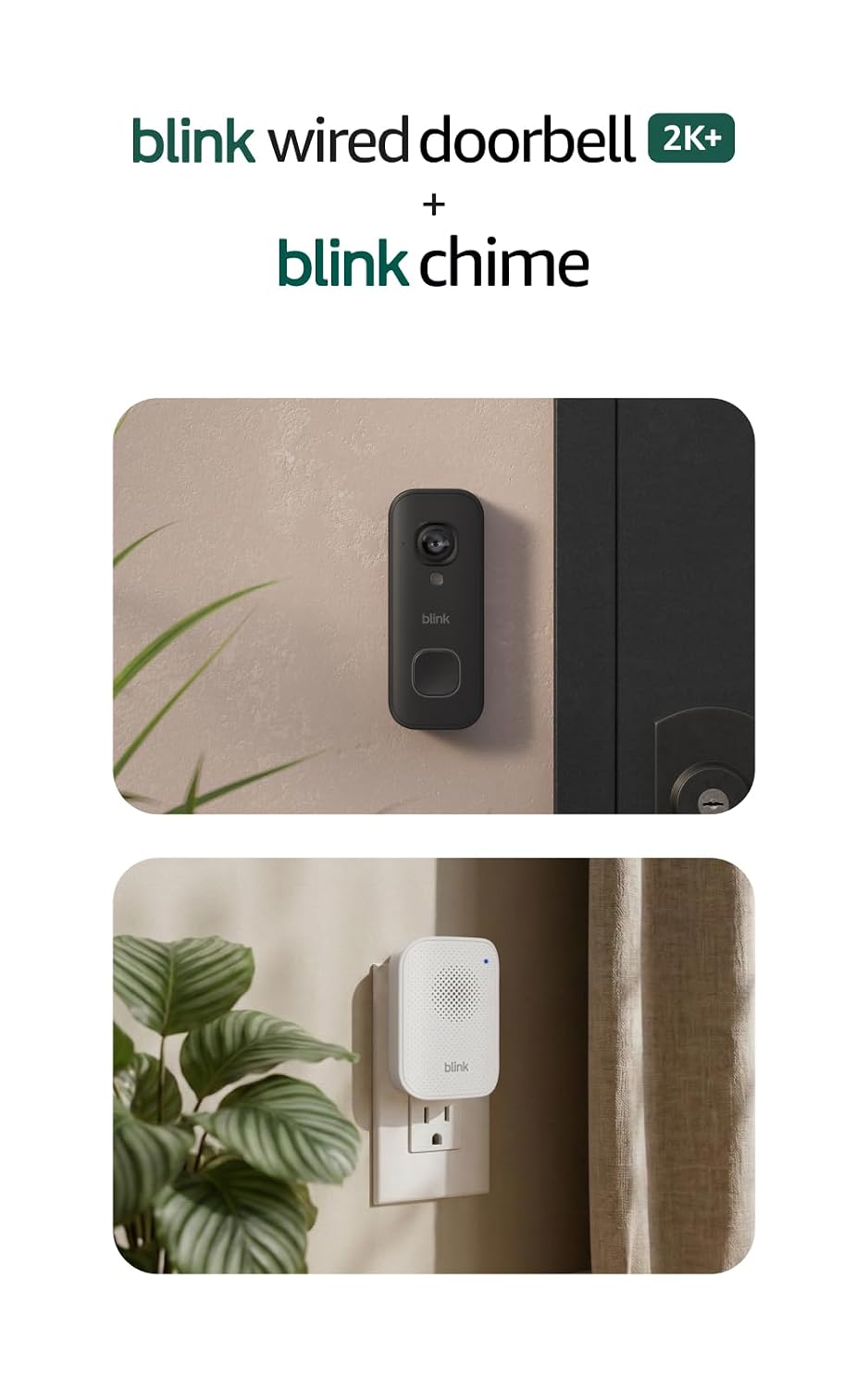 Blink Wired Doorbell 2K+ (all-new) and Blink Chime (newest model) — Head-to-Toe 2K video doorbell, continuous hardwired power, in-home chime, enhanced audio - (Black)