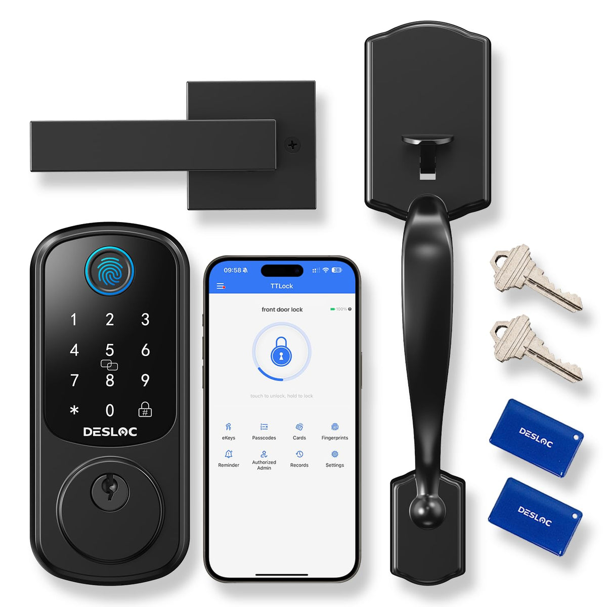 DESLOC B200 Fingerprint Smart Lock with 2 Lever Handles Set,Front Door Lock