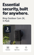Ring Outdoor Cam 2K (newest model), Battery, Home or business security, Wide-Angle Retinal 2K Video, 6x Enhanced Zoom, Night Vision, White