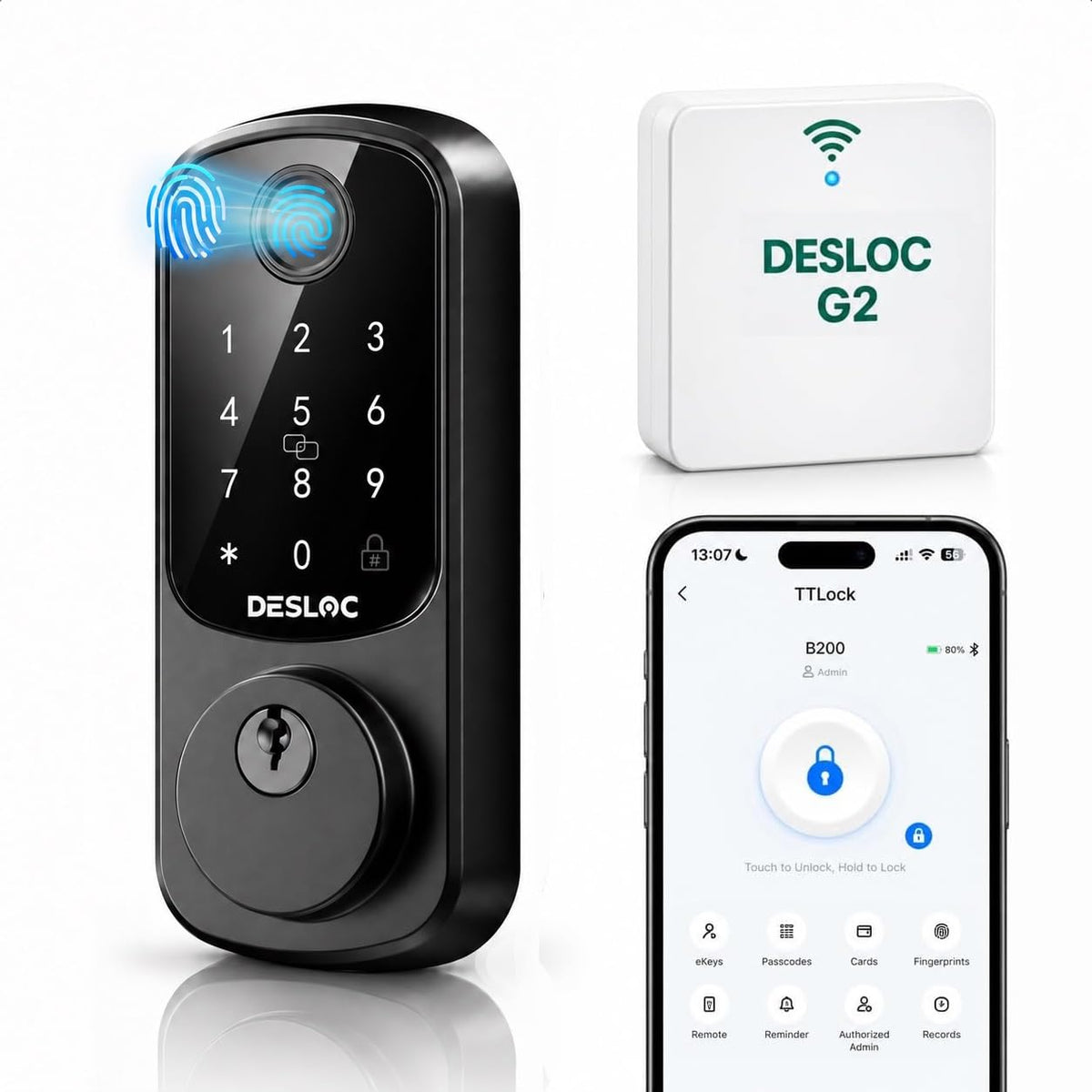 DESLOC B200 Fingerprint Smart Lock with 2 Lever Handles Set,Front Door Lock