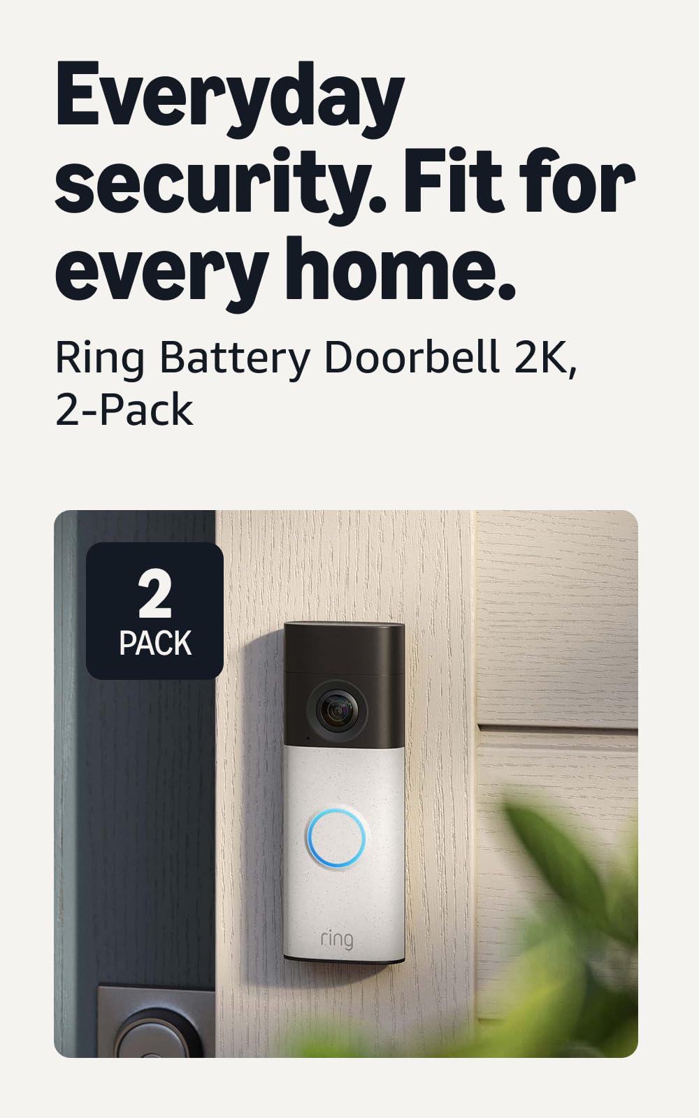 Ring Battery Doorbell 2K (newest model), Retinal 2K with wide-angle video, up to 6x Enhanced Zoom, Two-Way Talk, and Built-In Battery, Speckled White