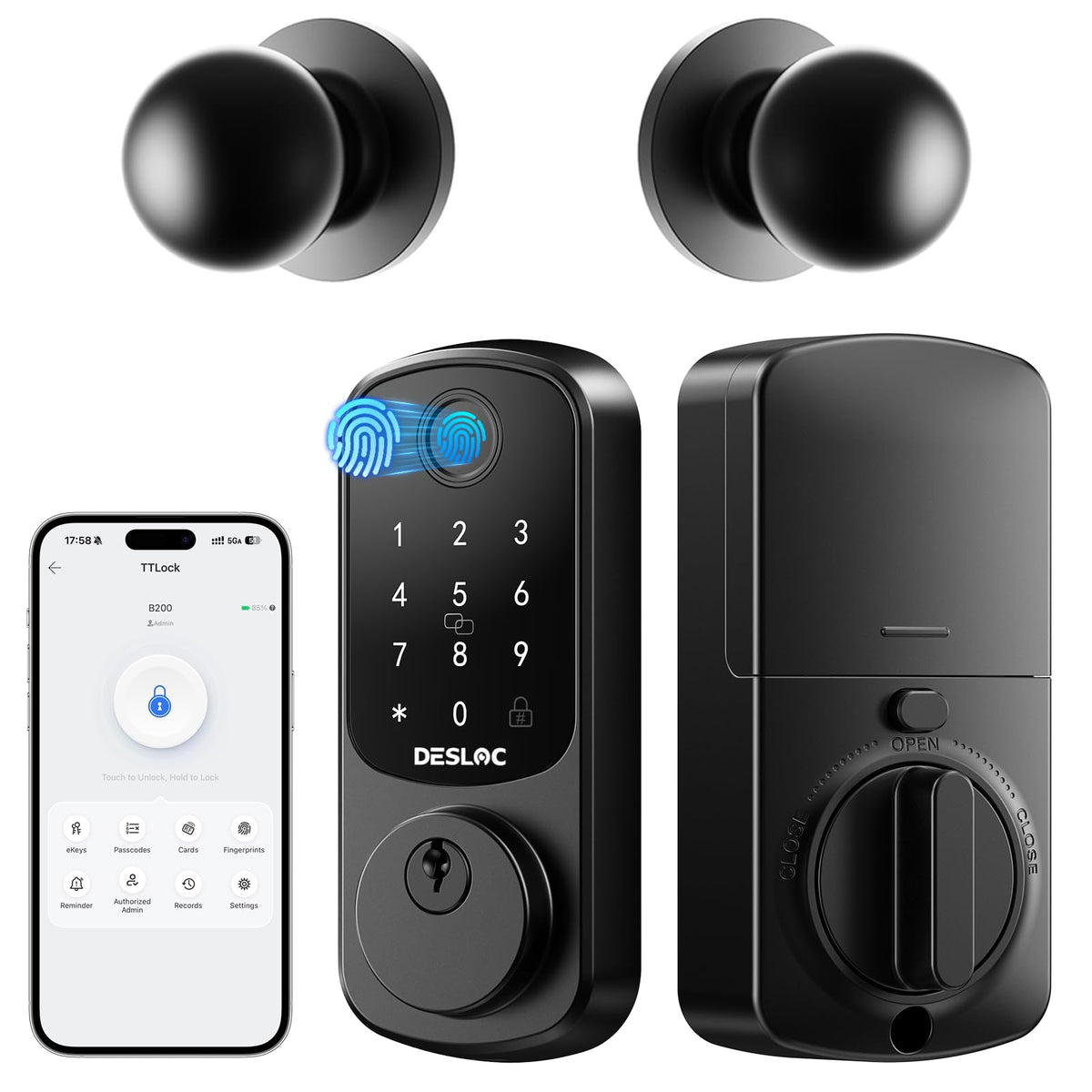 DESLOC B200 Fingerprint Smart Lock with 2 Lever Handles Set,Front Door Lock