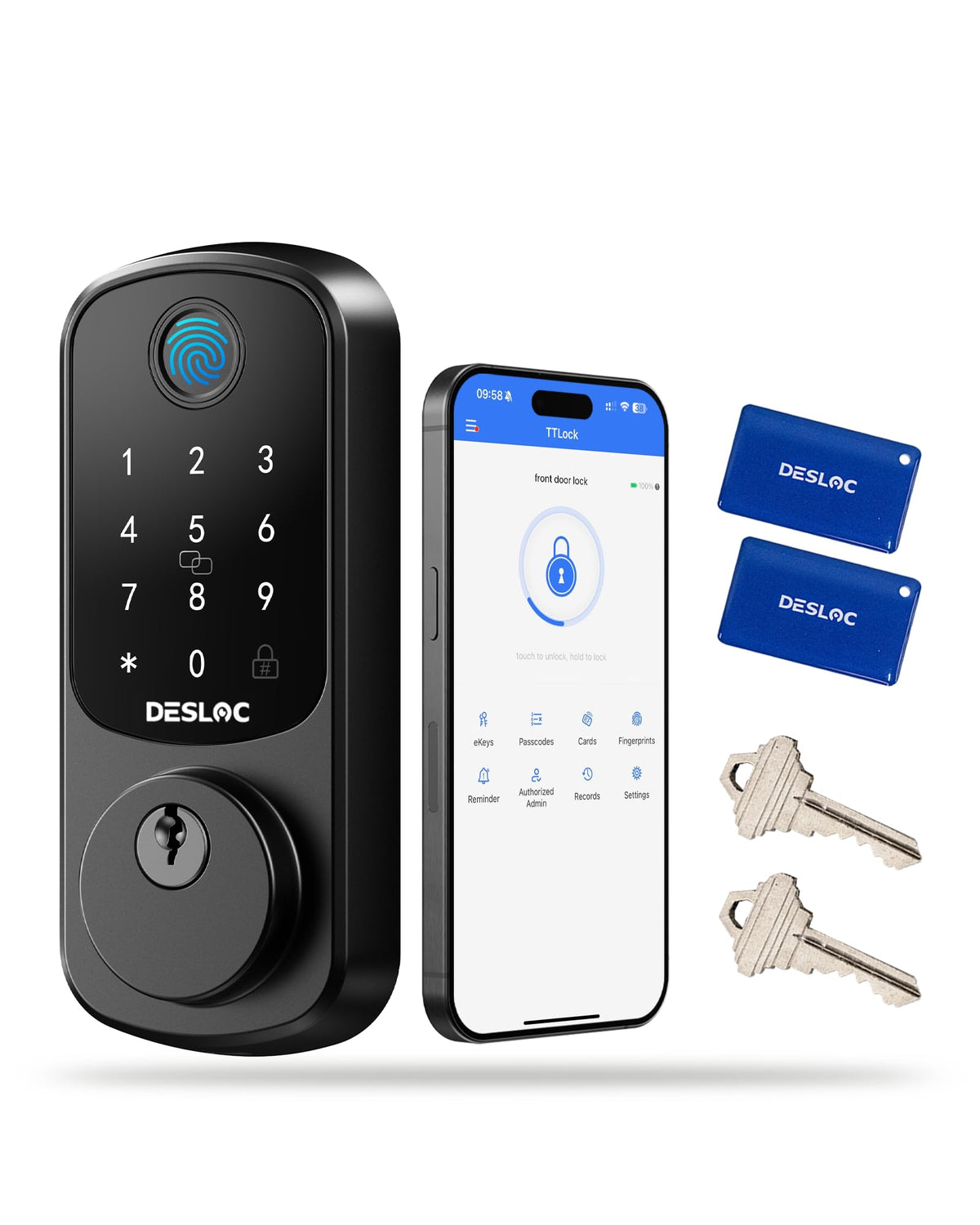 DESLOC B200 Fingerprint Smart Lock with 2 Lever Handles Set,Front Door Lock