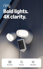 Ring Floodlight Cam 4K Pro (newest model), Wired, Retinal 4K with wide-angle video, 10x Enhanced Zoom, and 2000 Lumen Floodlights, White