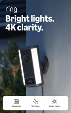 Ring Spotlight Cam 4K Pro (newest model), Plug-In, Home or business security, Retinal 4K with wide-angle video, 10x Enhanced Zoom, and 600 Lumen Spotlights, White