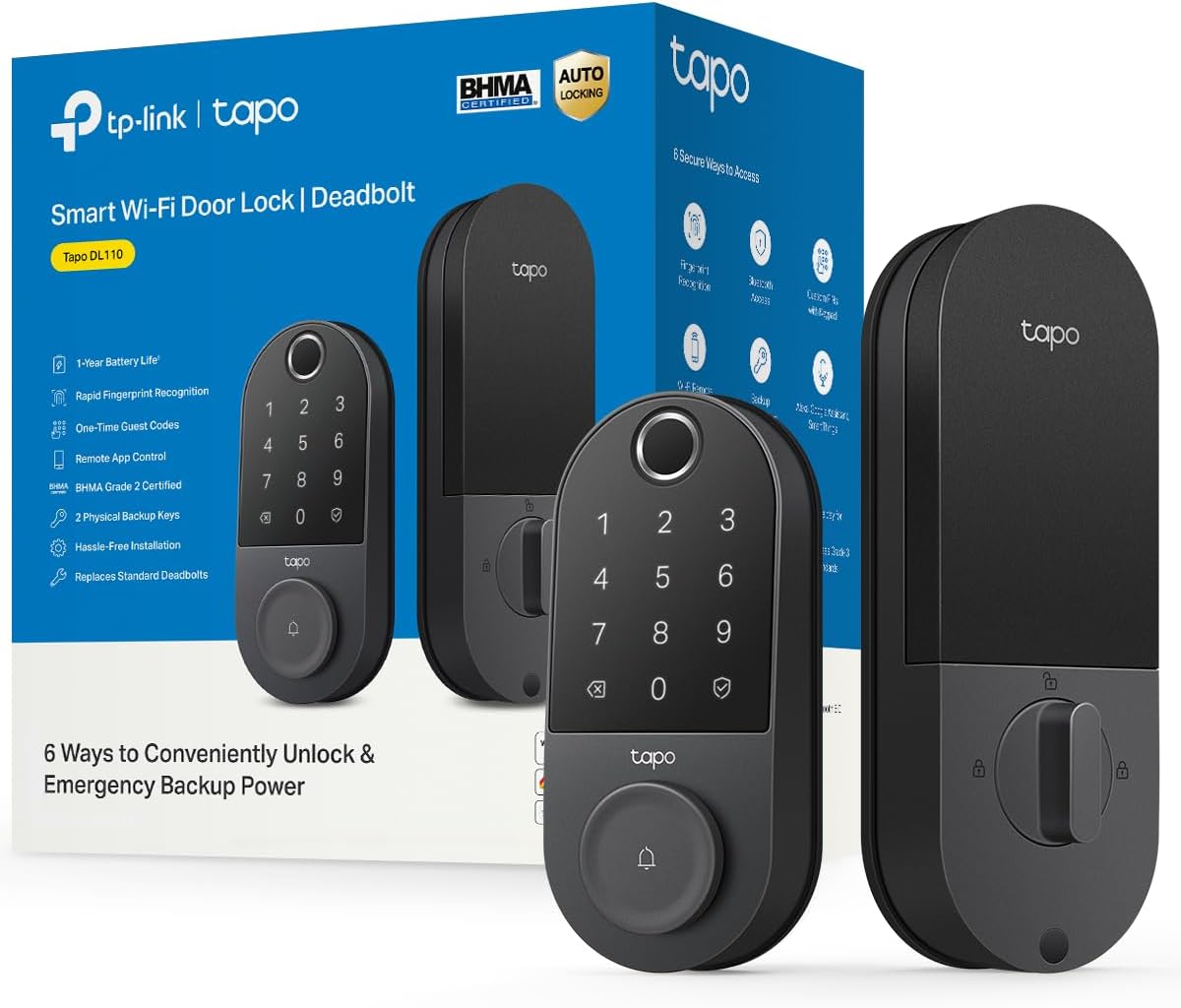 Tapo Smart Wi-Fi Door Lock, Deadbolt, Fingerprint Recognition, DL110