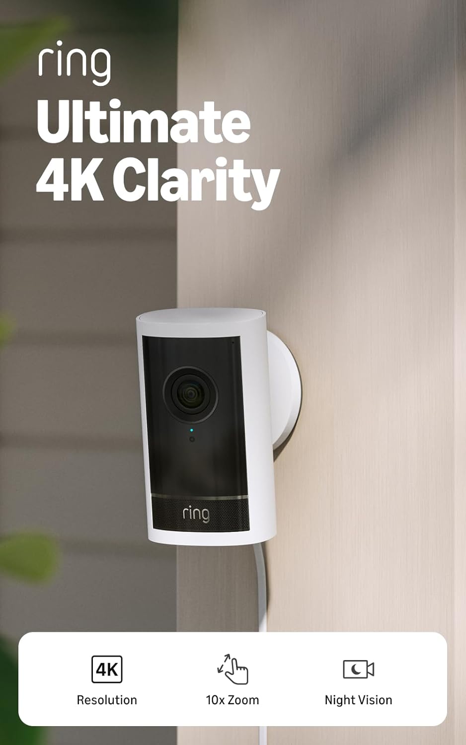 Ring Outdoor Cam 4K Pro (newest model), Plug-In, Retinal 4K with wide-angle video, 10x Enhanced Zoom, and Night Vision, Black