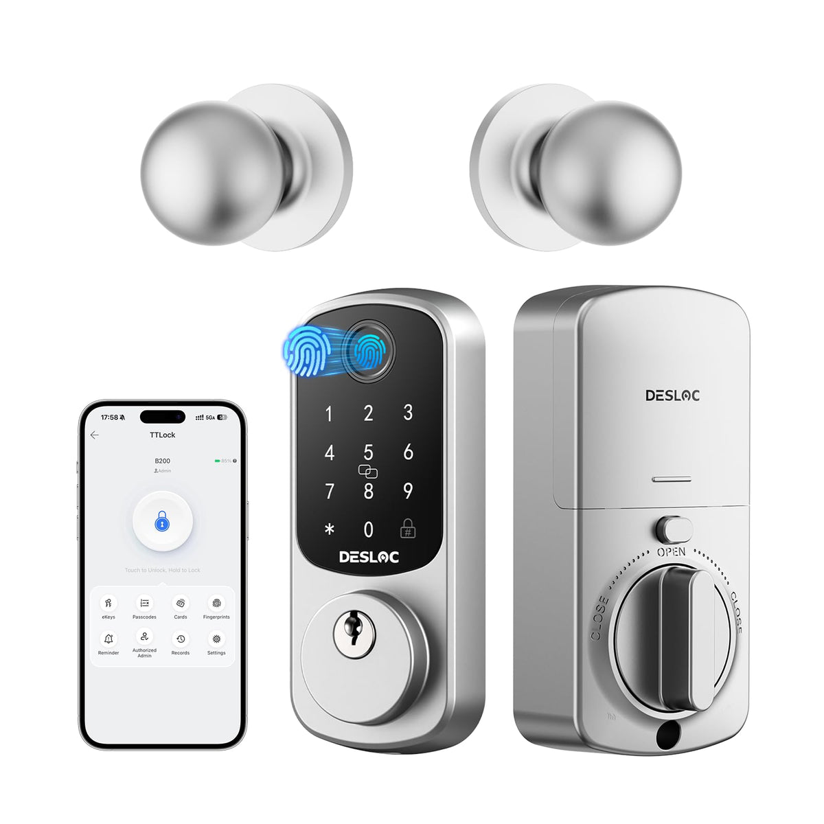 DESLOC B200 Fingerprint Smart Lock with 2 Lever Handles Set,Front Door Lock