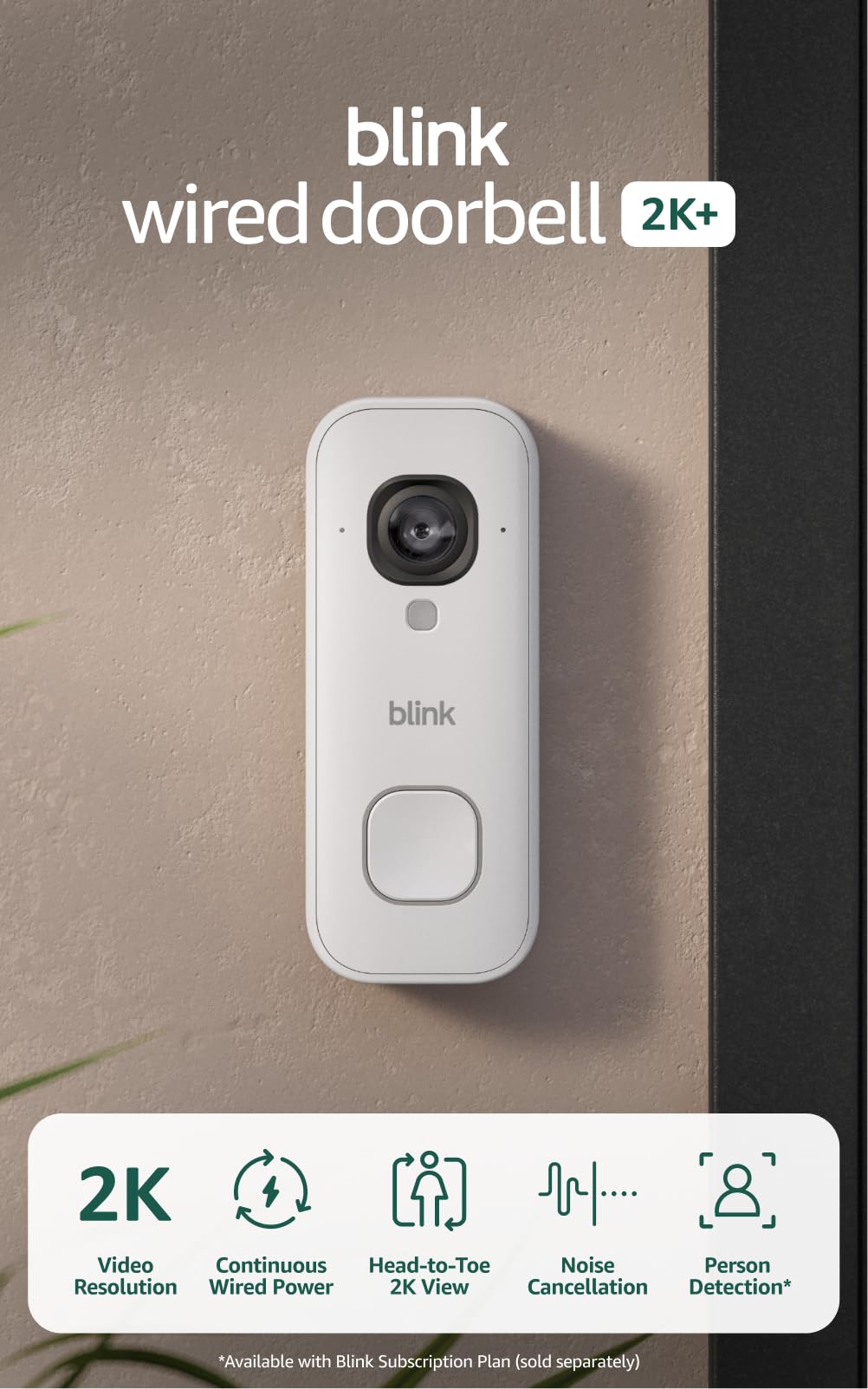Blink Wired Doorbell 2K+ (newest model) — Head-to-Toe 2K video doorbell, continuous hardwired power, pair with Alexa or Blink Chime (sold separately) required for in-home alerts