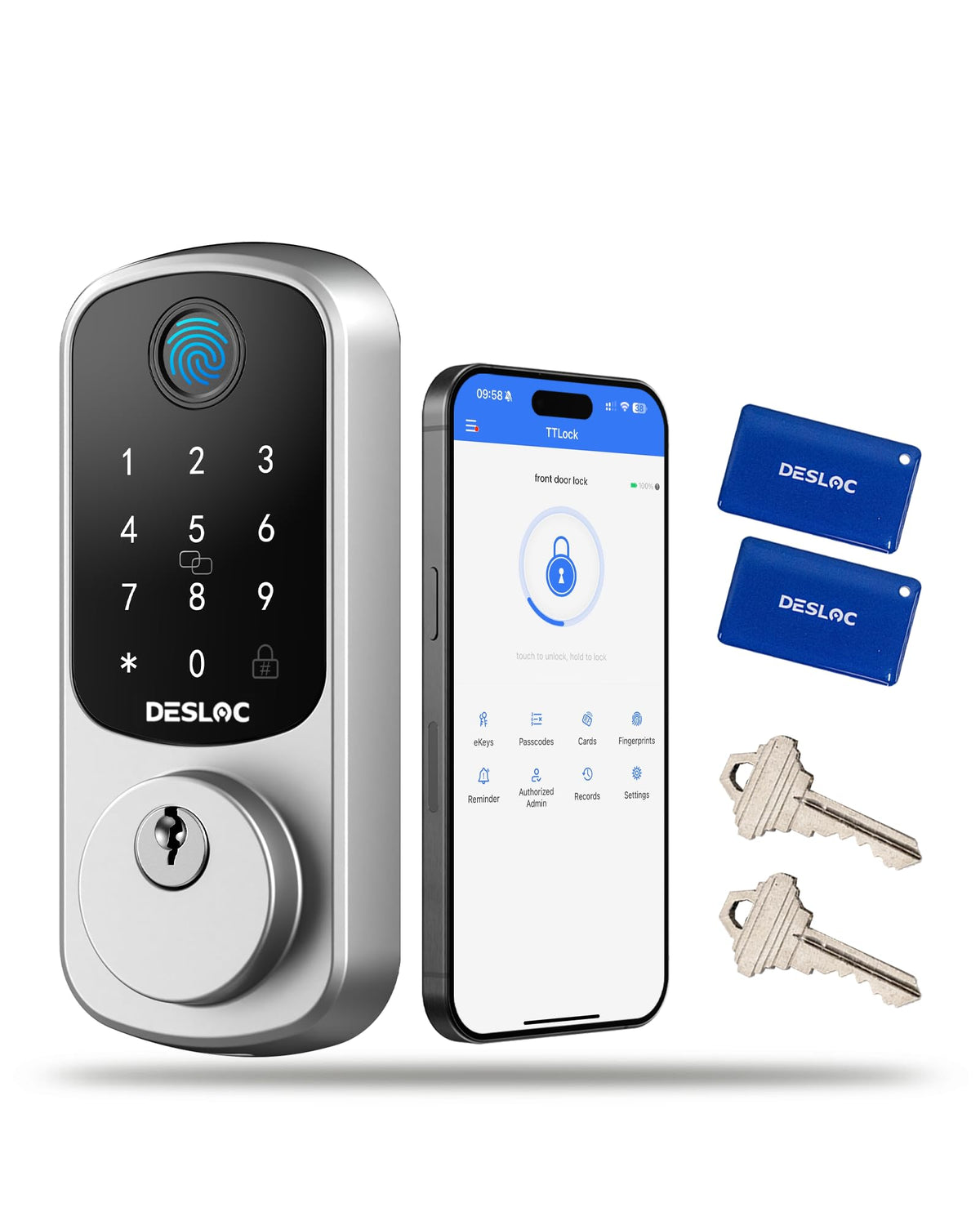 DESLOC B200 Fingerprint Smart Lock with 2 Lever Handles Set,Front Door Lock