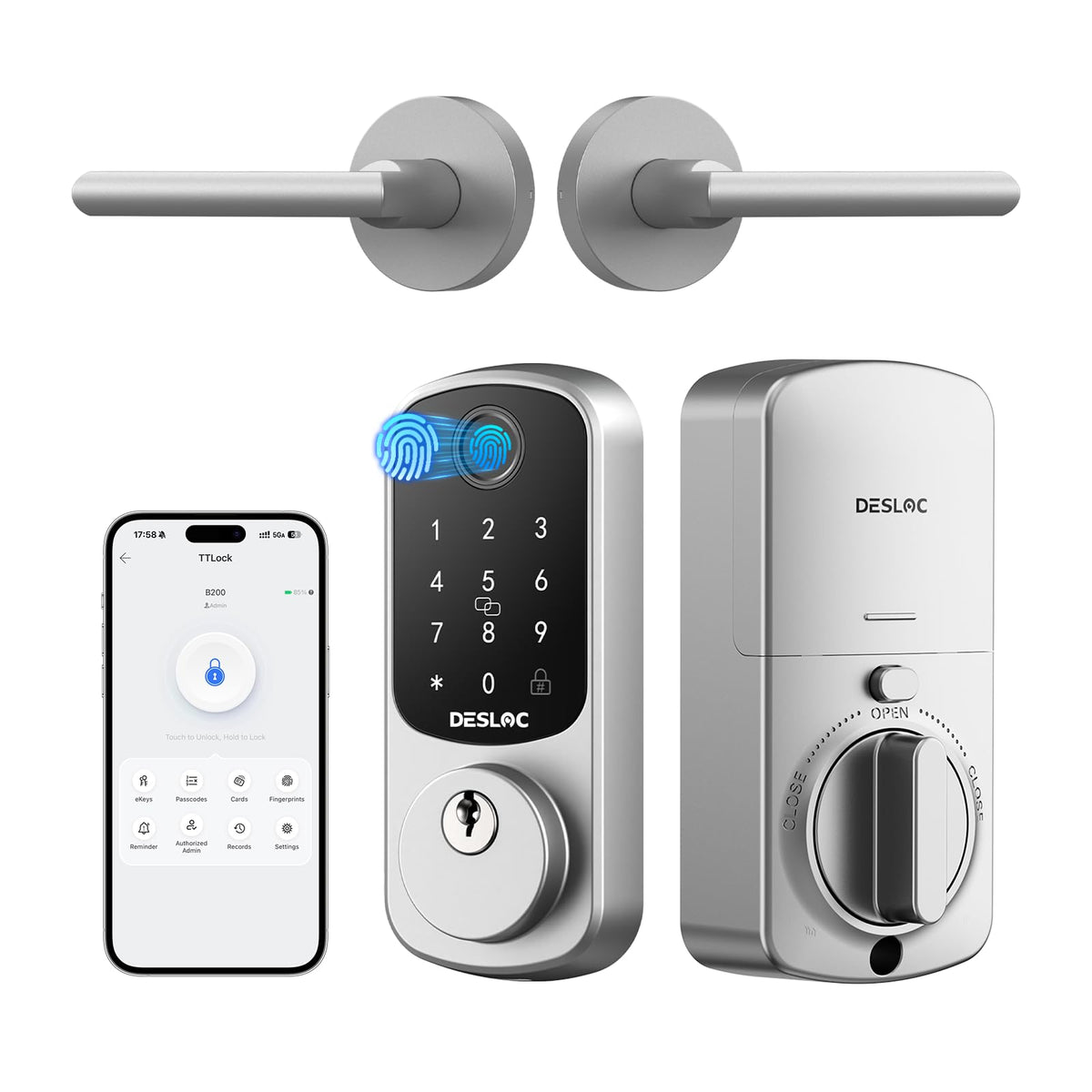 DESLOC B200 Fingerprint Smart Lock with 2 Lever Handles Set,Front Door Lock
