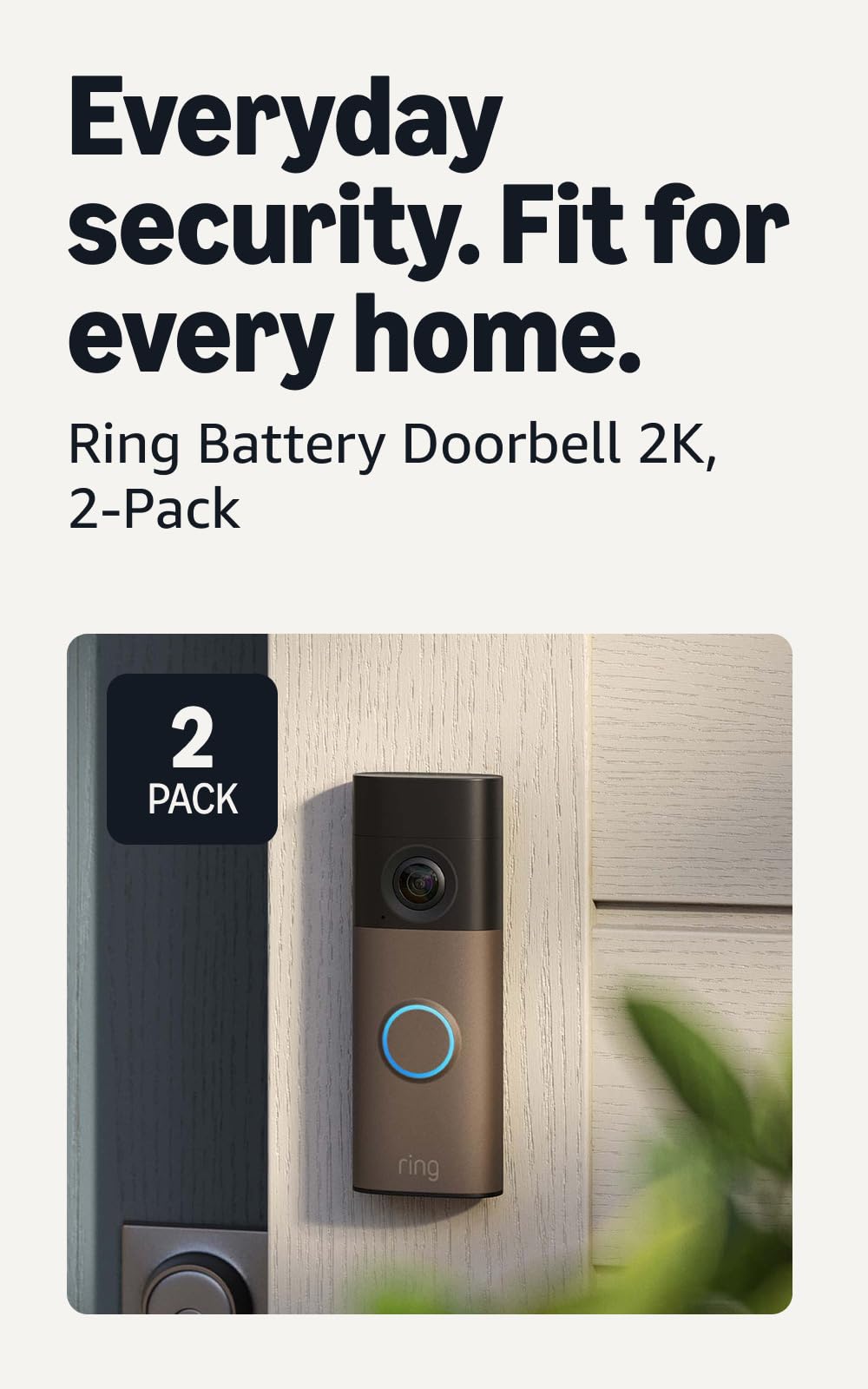 Ring Battery Doorbell 2K (newest model), Retinal 2K with wide-angle video, up to 6x Enhanced Zoom, Two-Way Talk, and Built-In Battery, Speckled White