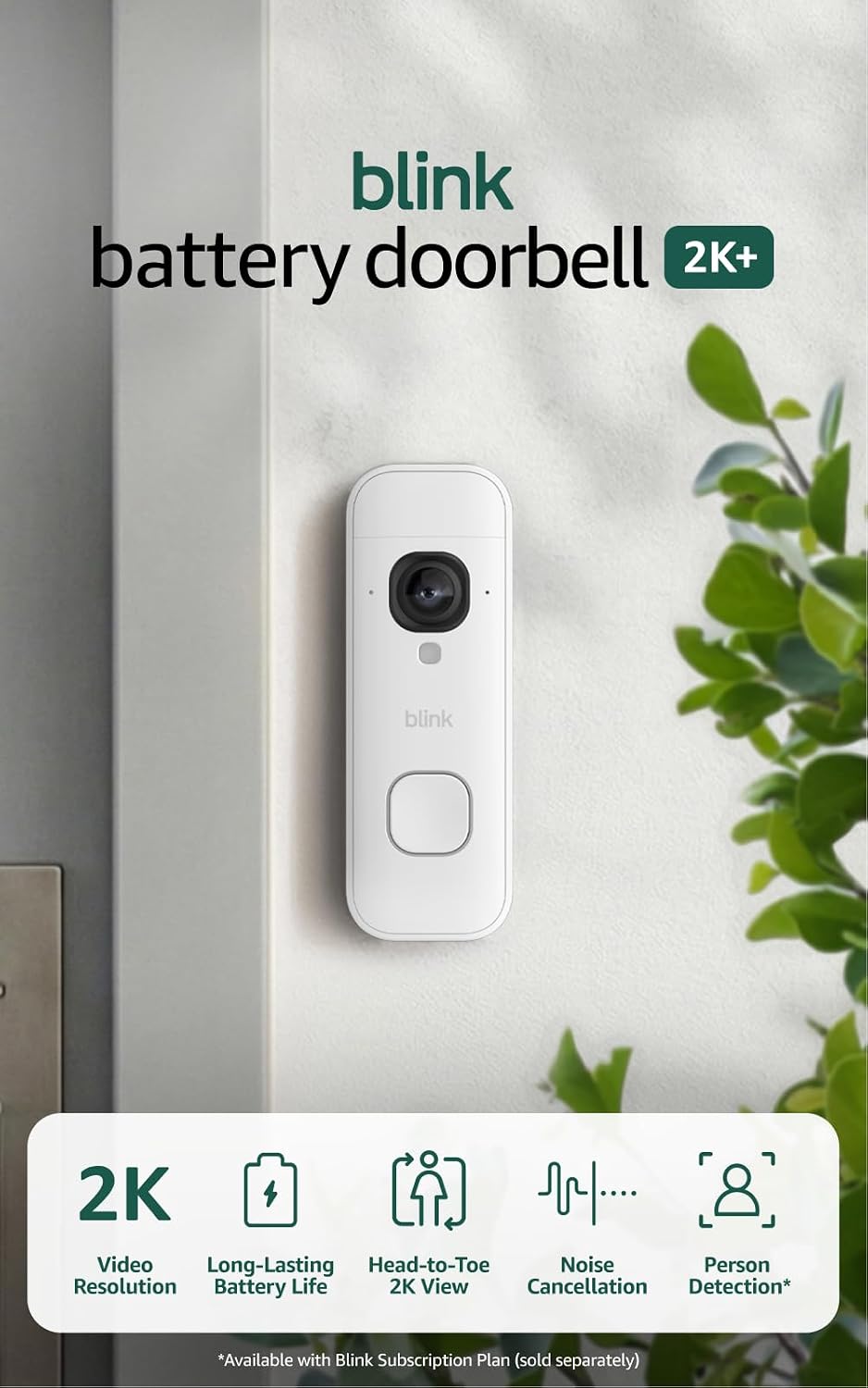 Blink Battery Doorbell 2K+ (newest model) — Wireless video doorbell, 2K resolution, enhanced audio. Required Sync Module not included – Add-On (White)