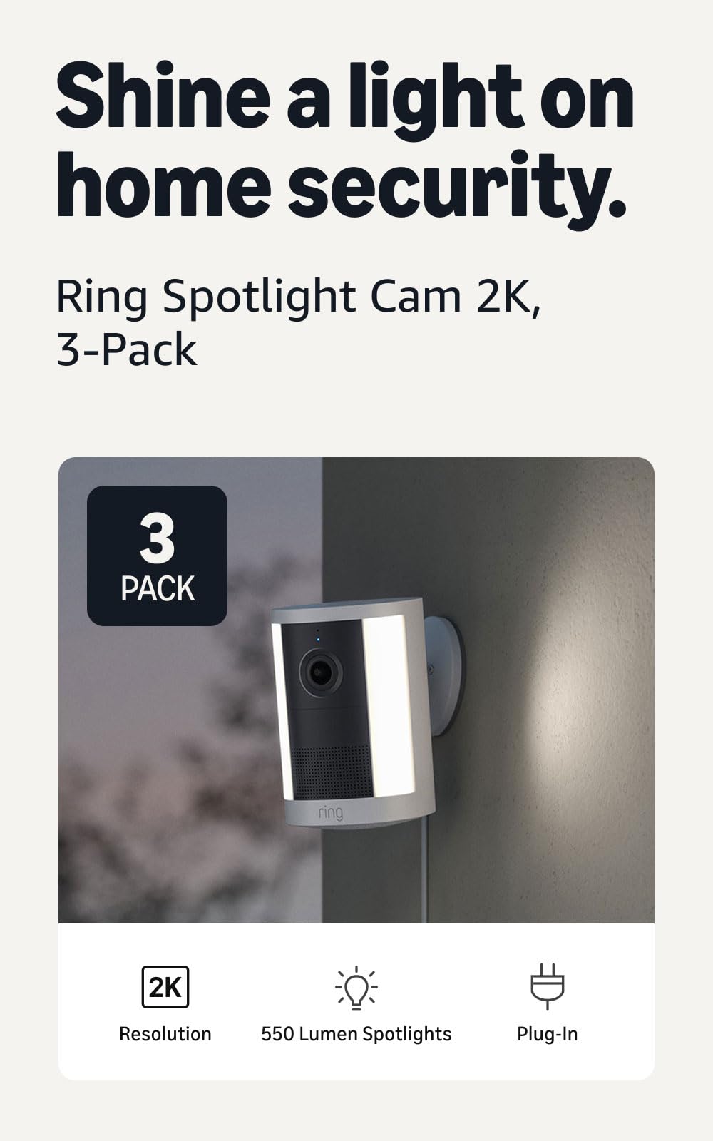 Ring Outdoor Cam 2K (newest model), Battery, Home or business security, Wide-Angle Retinal 2K Video, 6x Enhanced Zoom, Night Vision, White