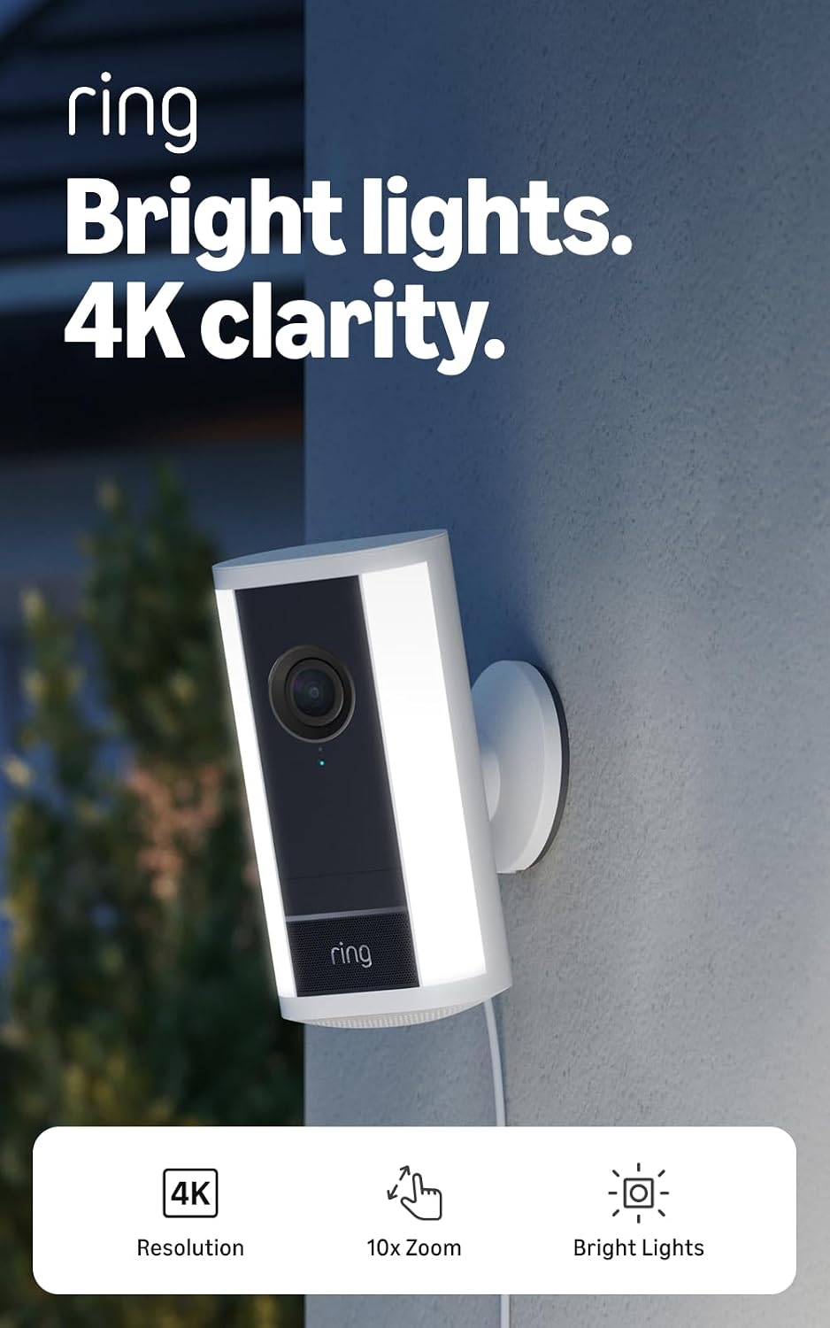 Ring Spotlight Cam 4K Pro (newest model), Plug-In, Home or business security, Retinal 4K with wide-angle video, 10x Enhanced Zoom, and 600 Lumen Spotlights, White