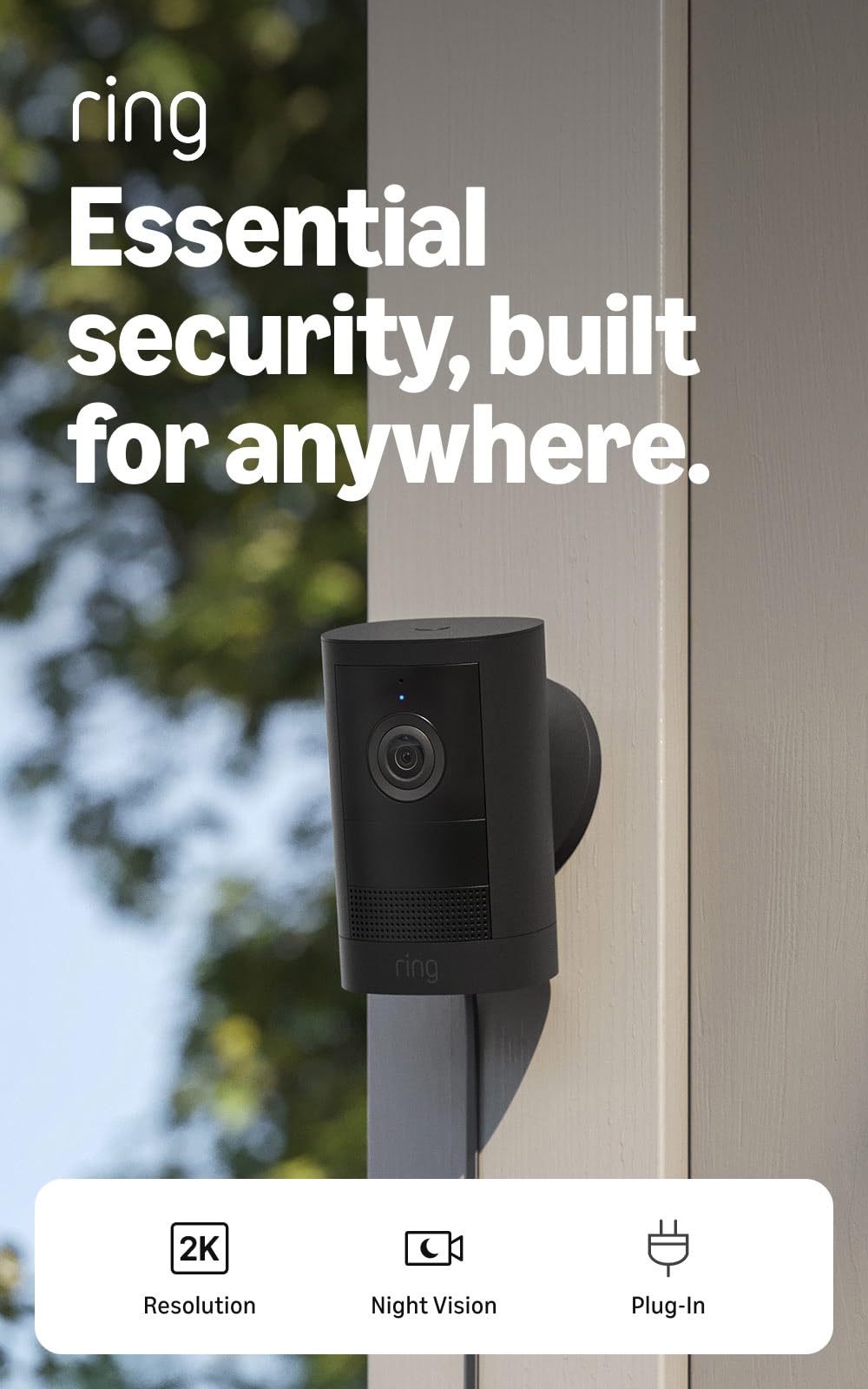 Ring Outdoor Cam 2K (newest model), Battery, Home or business security, Wide-Angle Retinal 2K Video, 6x Enhanced Zoom, Night Vision, White