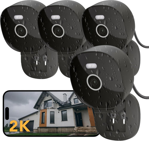 2K Wired Security Camera, Indoor/Outdoor for Home, Pet, Baby, Nanny, IP65 Waterproof Color Night Vision, White Light & Siren, Recording, Motion Detection, Works with Alexa,Pulg in, Black-4P