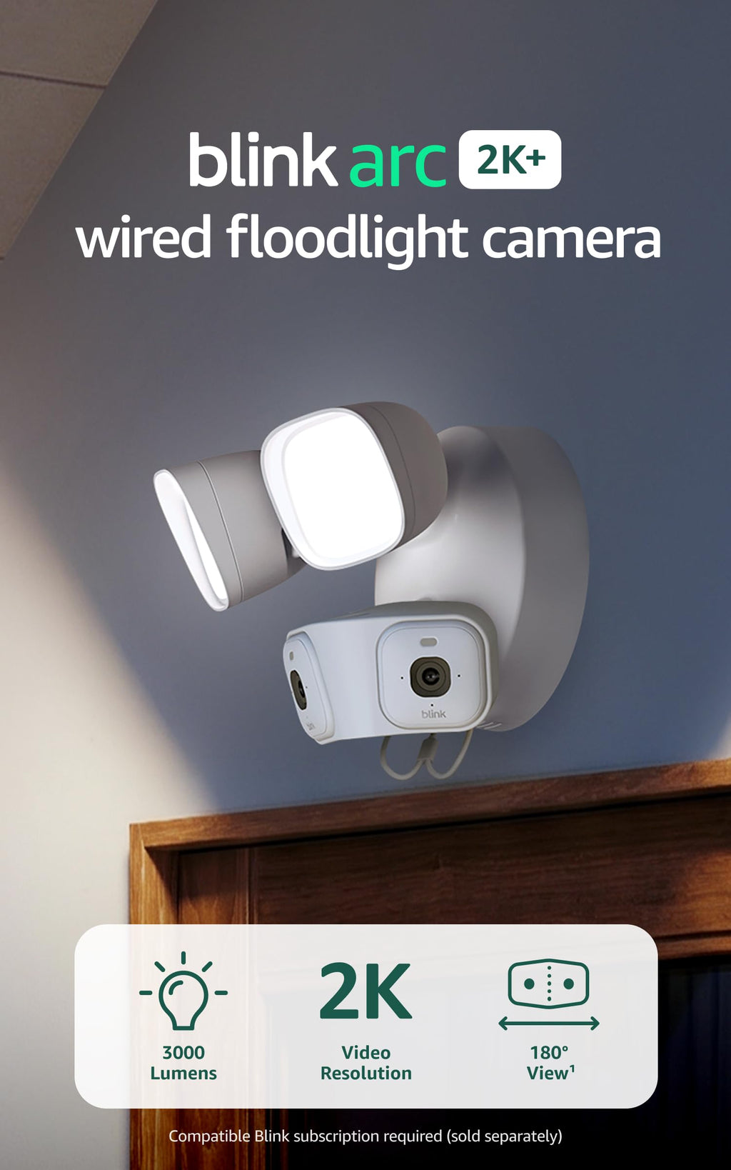 Blink Arc 2K+ Wired Floodlight Camera (newest model) — Wired smart security, 3000 lumens, 2K video, 180° coverage – 2 cameras (Black), 1 mount (Black)