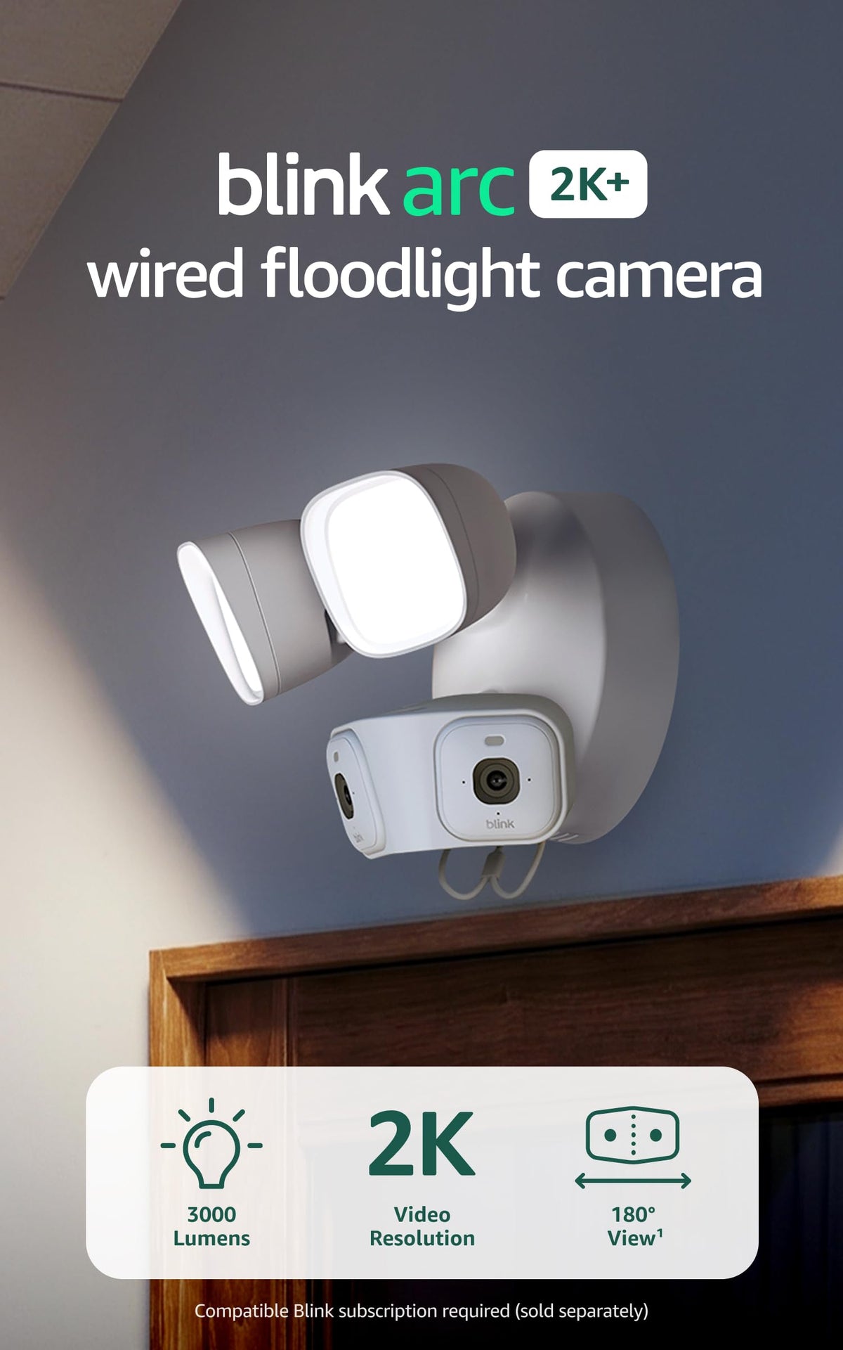 Blink Arc 2K+ Wired Floodlight Camera (newest model) — Wired smart security, 3000 lumens, 2K video, 180° coverage – 2 cameras (Black), 1 mount (Black)
