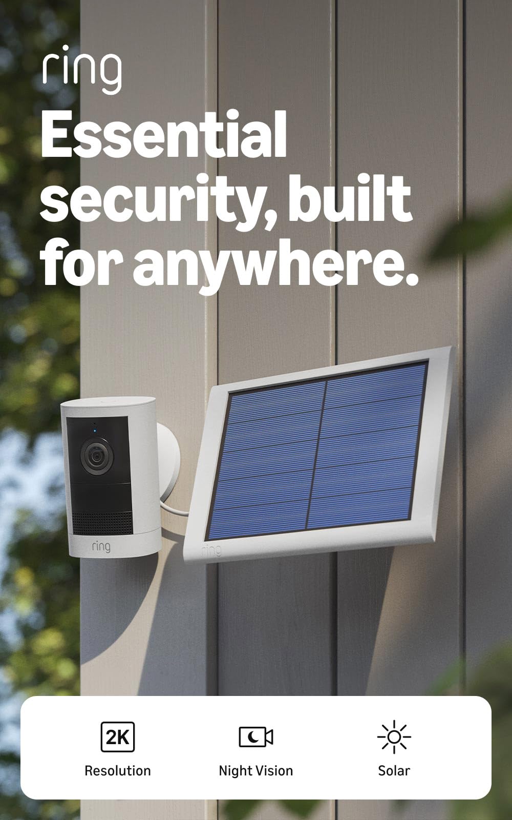 Ring Outdoor Cam 2K (newest model), Battery, Home or business security, Wide-Angle Retinal 2K Video, 6x Enhanced Zoom, Night Vision, White