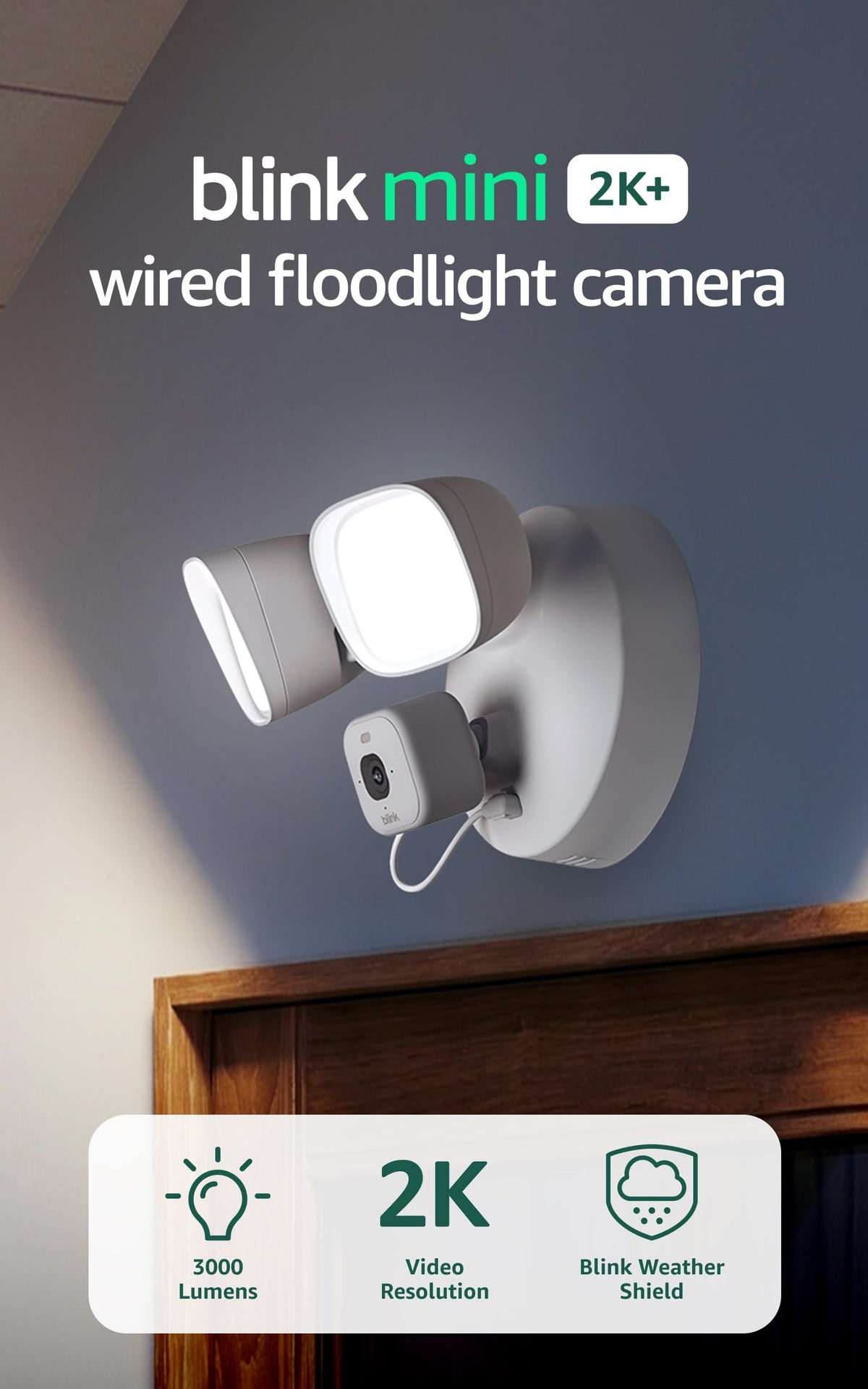 Blink Arc 2K+ Wired Floodlight Camera (newest model) — Wired smart security, 3000 lumens, 2K video, 180° coverage – 2 cameras (Black), 1 mount (Black)