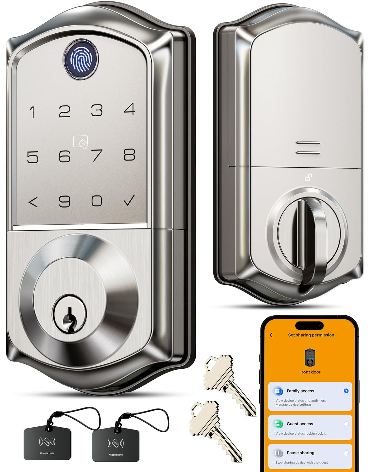 Veise VE017 Fingerprint Smart Door Lock with App Control, Matte Black