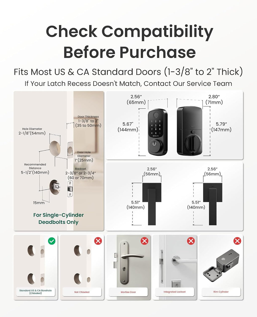 DESLOC B200 Fingerprint Smart Lock with 2 Lever Handles Set,Front Door Lock