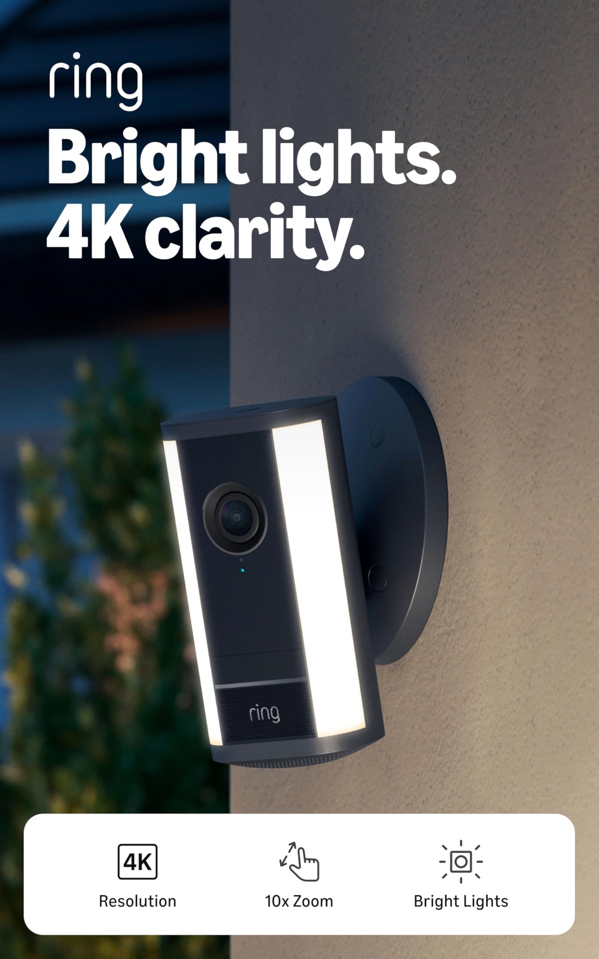 Ring Spotlight Cam 4K Pro (newest model), Plug-In, Home or business security, Retinal 4K with wide-angle video, 10x Enhanced Zoom, and 600 Lumen Spotlights, White