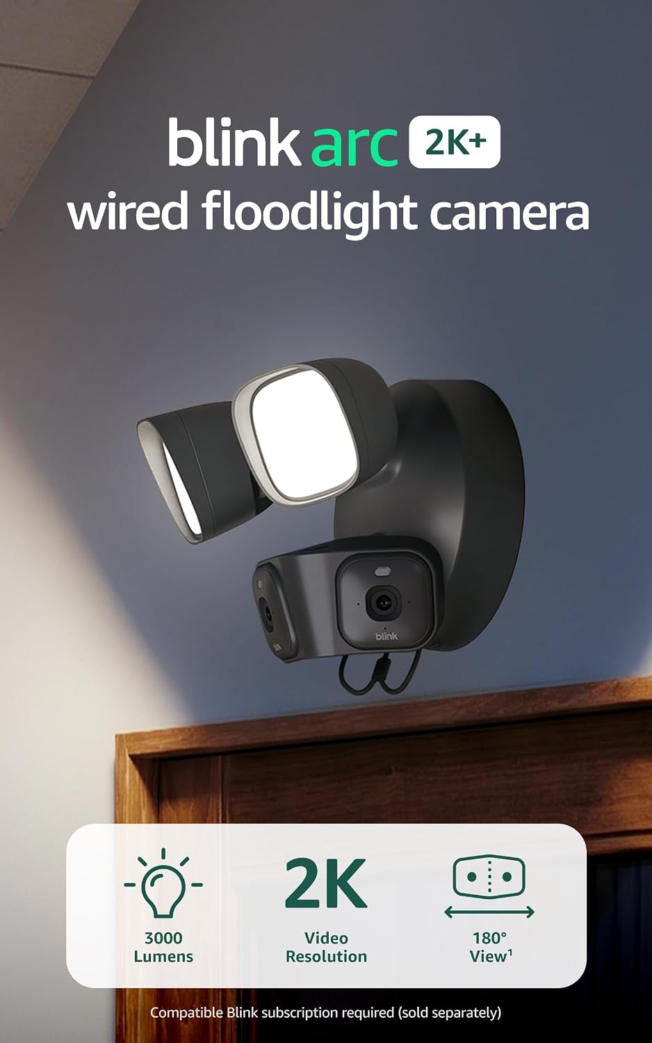 Blink Arc 2K+ Wired Floodlight Camera (newest model) — Wired smart security, 3000 lumens, 2K video, 180° coverage – 2 cameras (Black), 1 mount (Black)