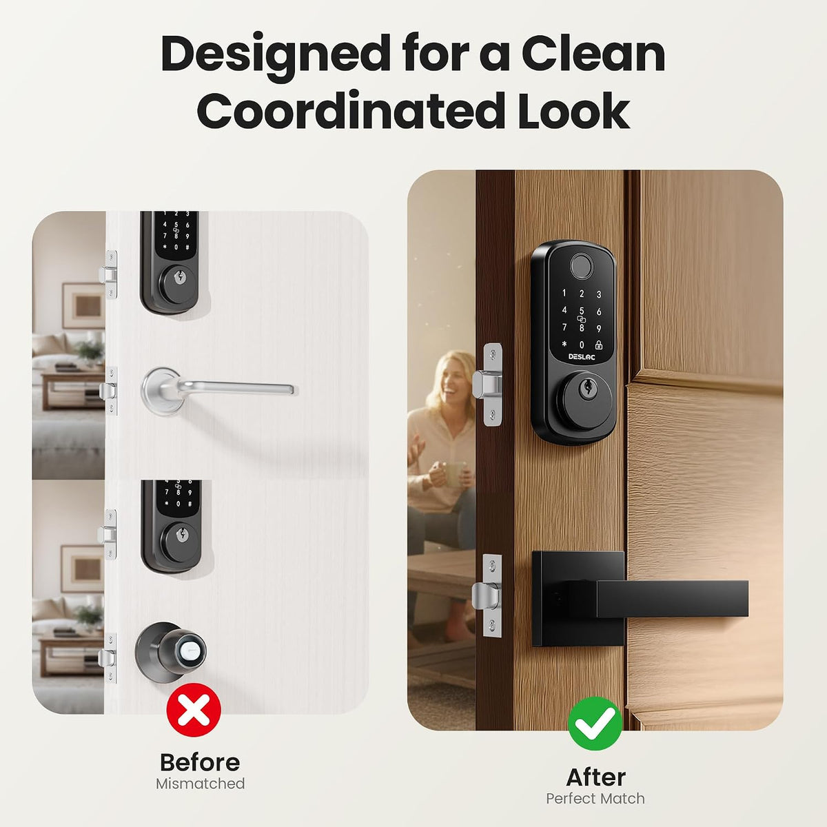 DESLOC B200 Fingerprint Smart Lock with 2 Lever Handles Set,Front Door Lock