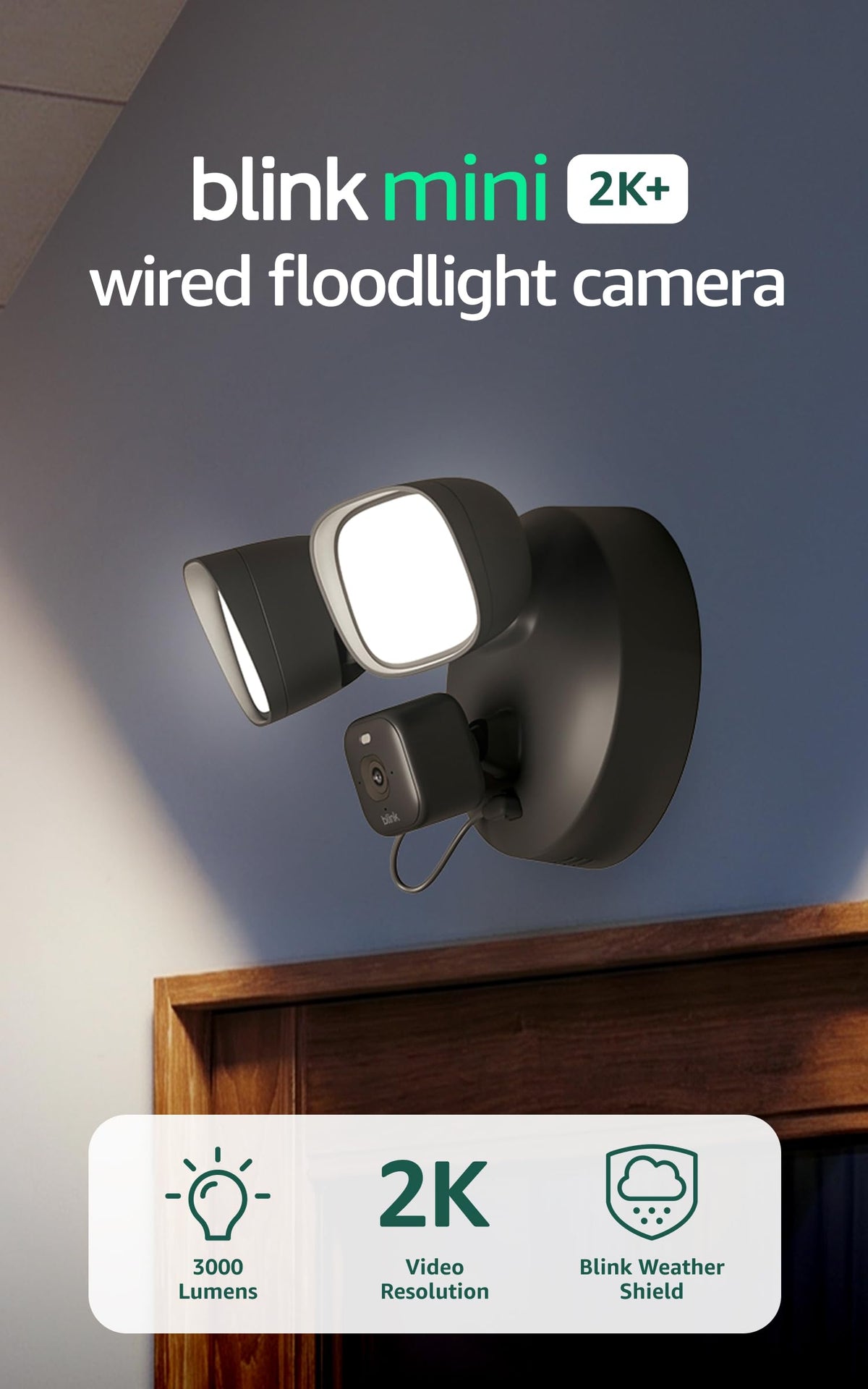 Blink Arc 2K+ Wired Floodlight Camera (newest model) — Wired smart security, 3000 lumens, 2K video, 180° coverage – 2 cameras (Black), 1 mount (Black)