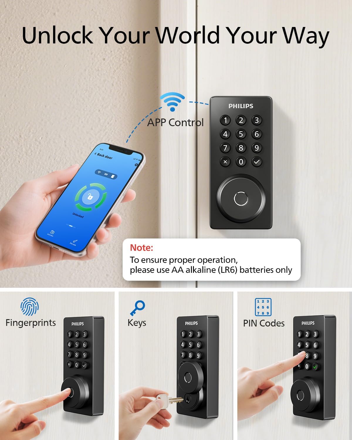 Philips Wi-Fi Smart Deadbolt Lock, Keyless Entry Door Locks for Front Door