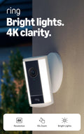 Ring Spotlight Cam 4K Pro (newest model), Plug-In, Home or business security, Retinal 4K with wide-angle video, 10x Enhanced Zoom, and 600 Lumen Spotlights, White