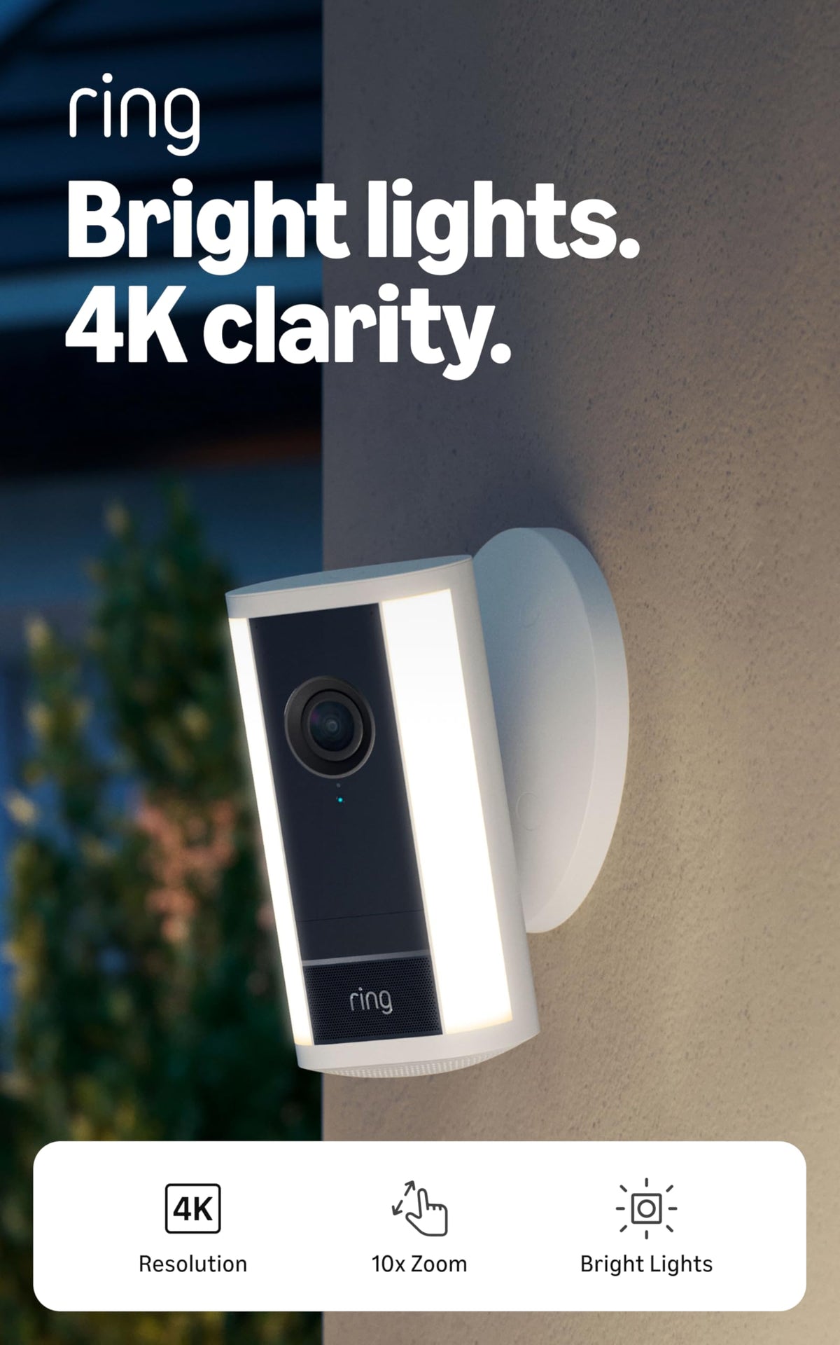 Ring Spotlight Cam 4K Pro (newest model), Plug-In, Home or business security, Retinal 4K with wide-angle video, 10x Enhanced Zoom, and 600 Lumen Spotlights, White
