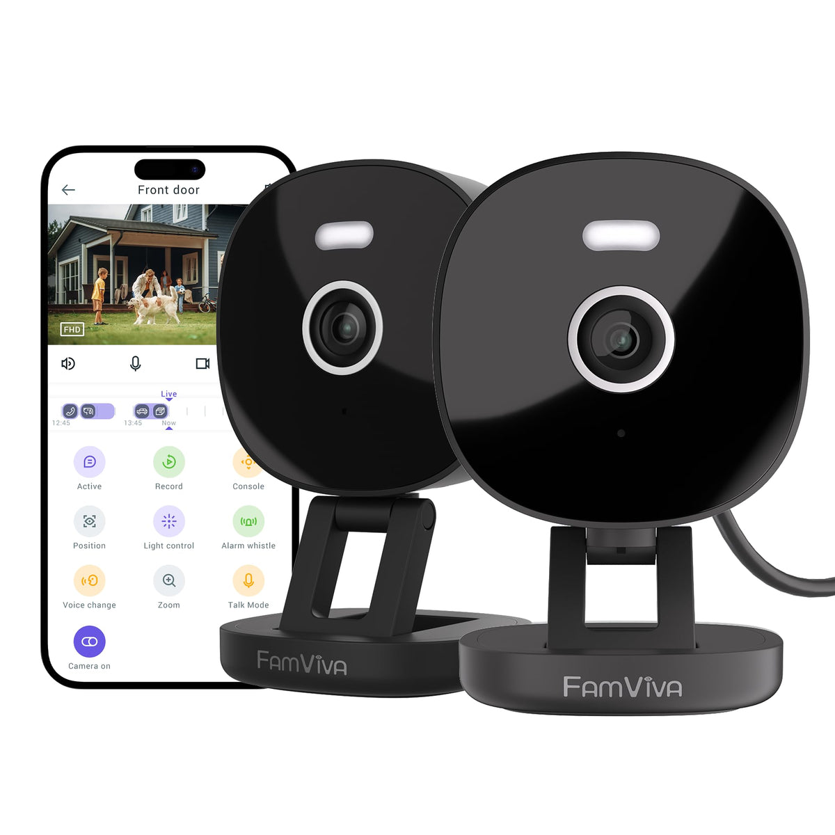 2K Wired Security Camera, Indoor/Outdoor for Home, Pet, Baby, Nanny, IP65 Waterproof Color Night Vision, White Light & Siren, Recording, Motion Detection, Works with Alexa,Pulg in, Black-4P