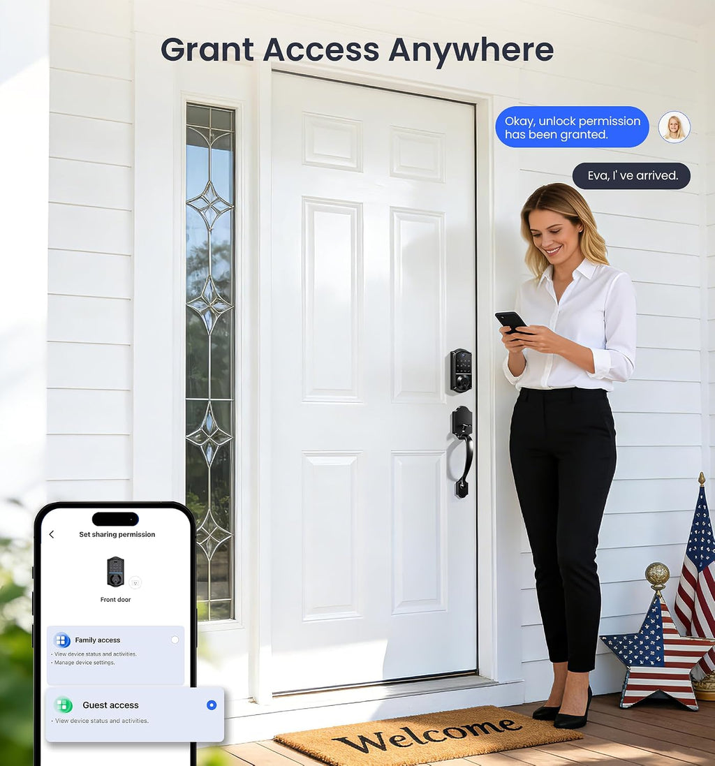 Veise VE017 Fingerprint Smart Door Lock with App Control, Matte Black