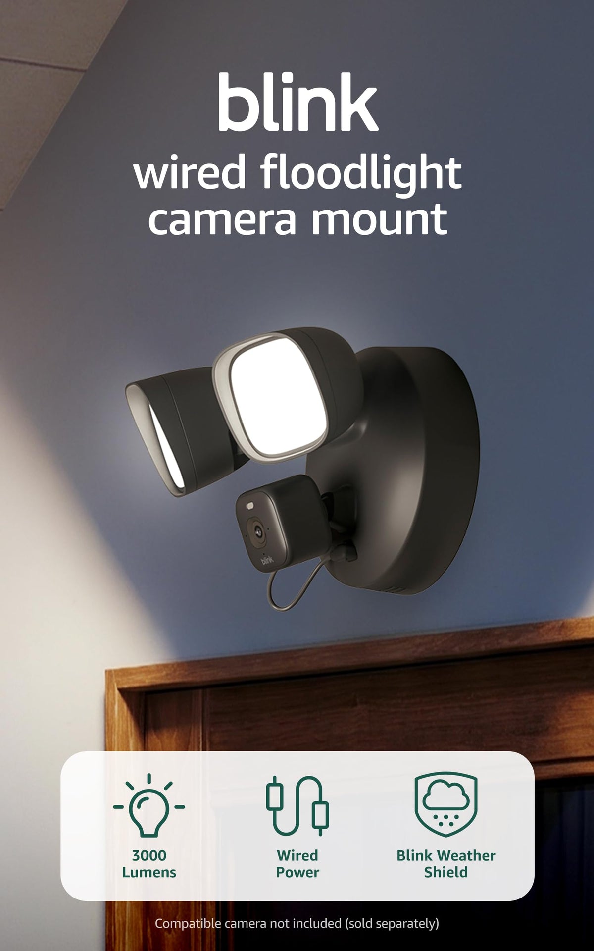 Blink Arc 2K+ Wired Floodlight Camera (newest model) — Wired smart security, 3000 lumens, 2K video, 180° coverage – 2 cameras (Black), 1 mount (Black)