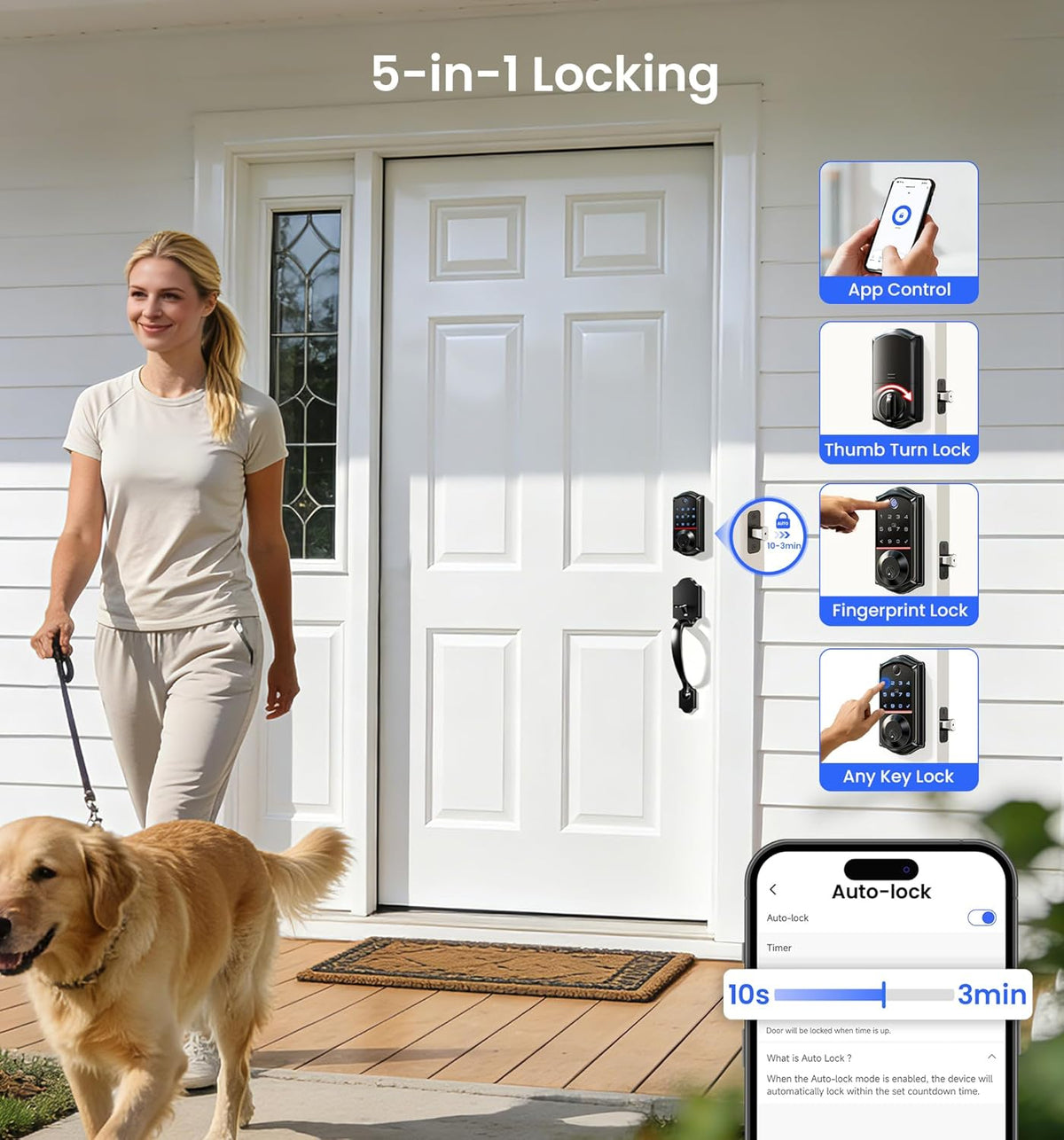 Veise VE017 Fingerprint Smart Door Lock with App Control, Matte Black
