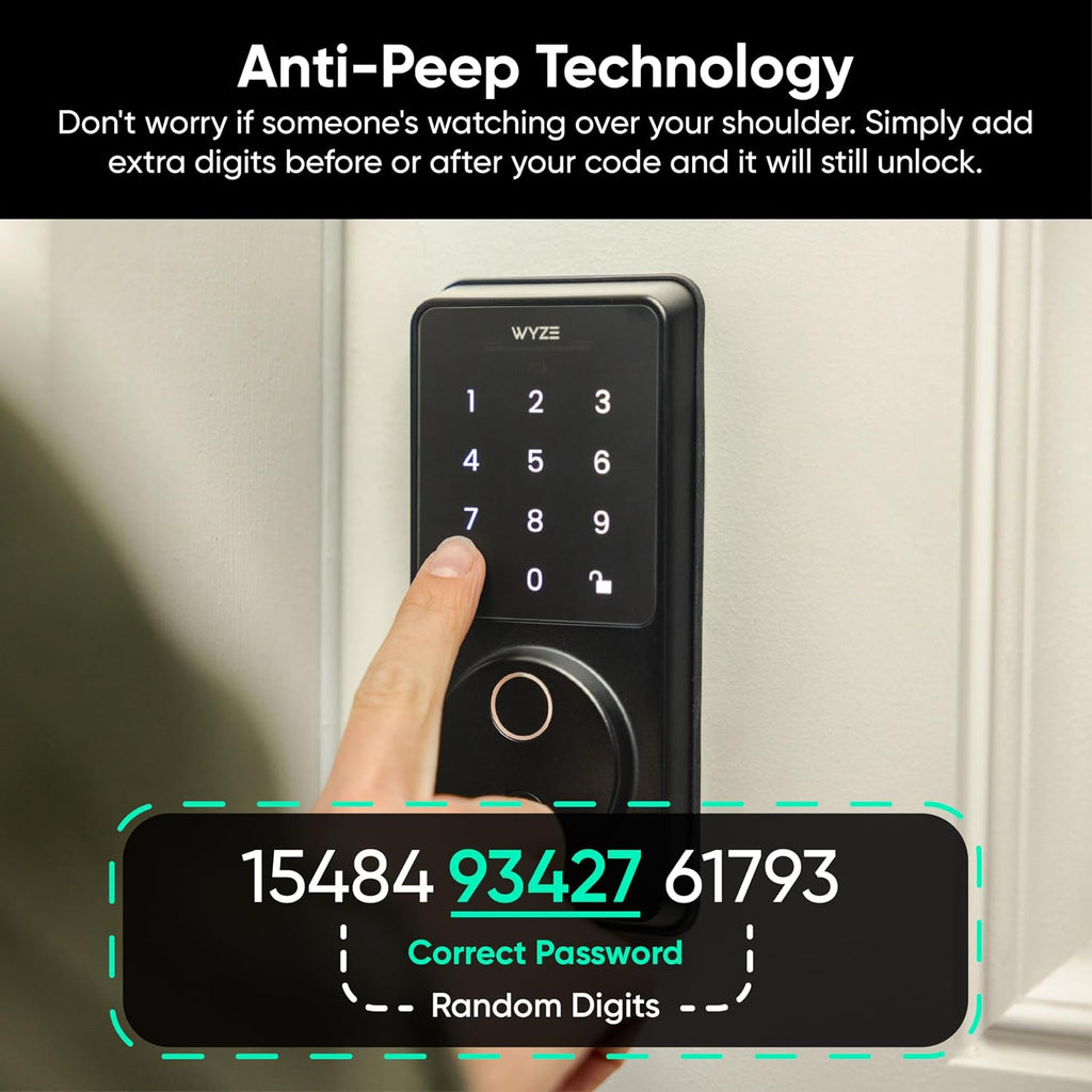 Wyze Auto-Lock Bolt v2, Fingerprint Keyless Entry Smart Lock, AI Learning Scanner with Wi-Fi Front Door Lock Deadbolt, Auto-Lock, 8 Months Battery, BHMA2, IP53, Anti-Peep Keypad, Backup Keys