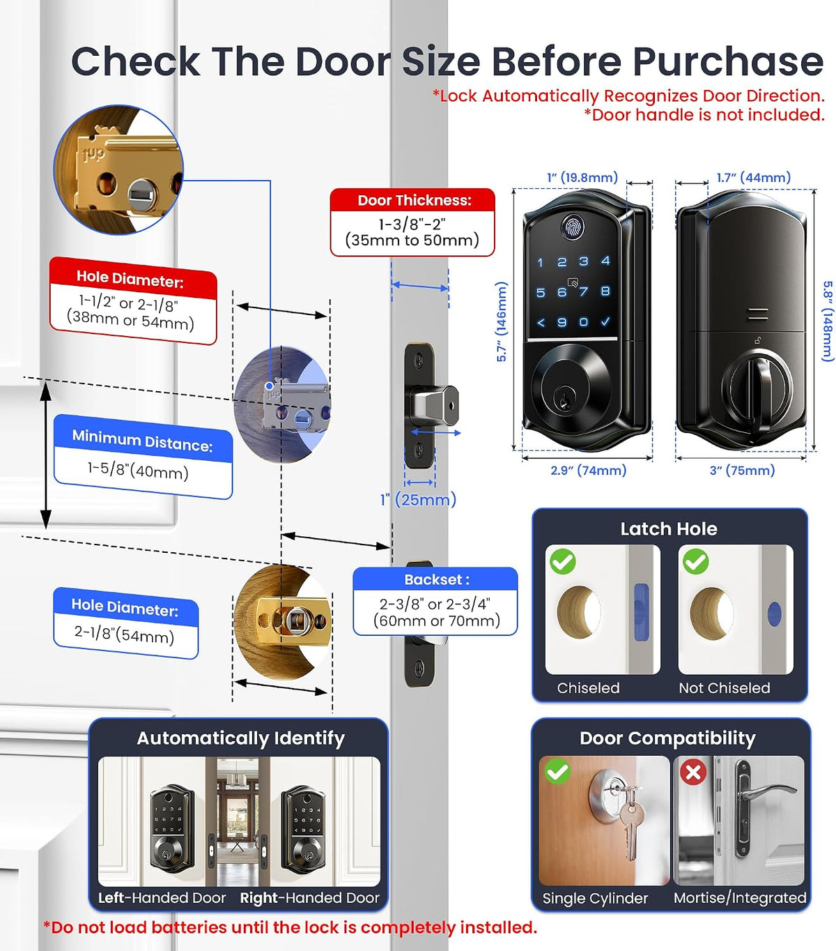 Veise VE017 Fingerprint Smart Door Lock with App Control, Matte Black