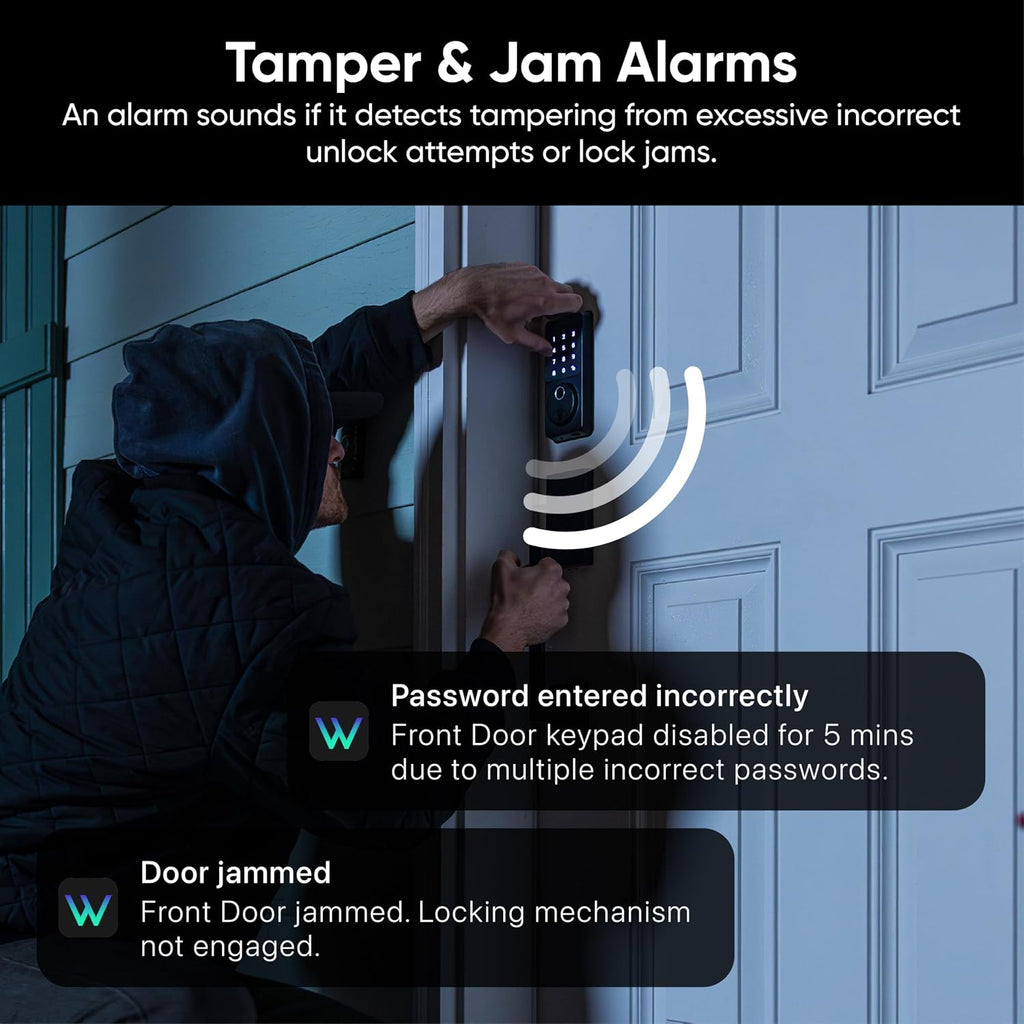Wyze Auto-Lock Bolt v2, Fingerprint Keyless Entry Smart Lock, AI Learning Scanner with Wi-Fi Front Door Lock Deadbolt, Auto-Lock, 8 Months Battery, BHMA2, IP53, Anti-Peep Keypad, Backup Keys